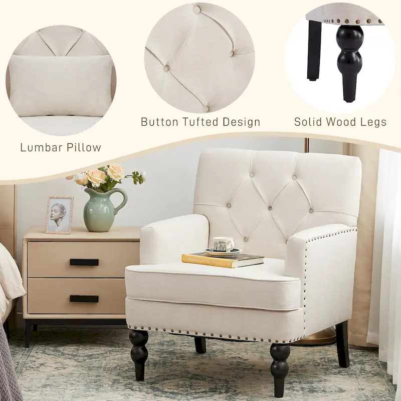Upholstered Accent Chair with Lumbar Pillow - Single Seat