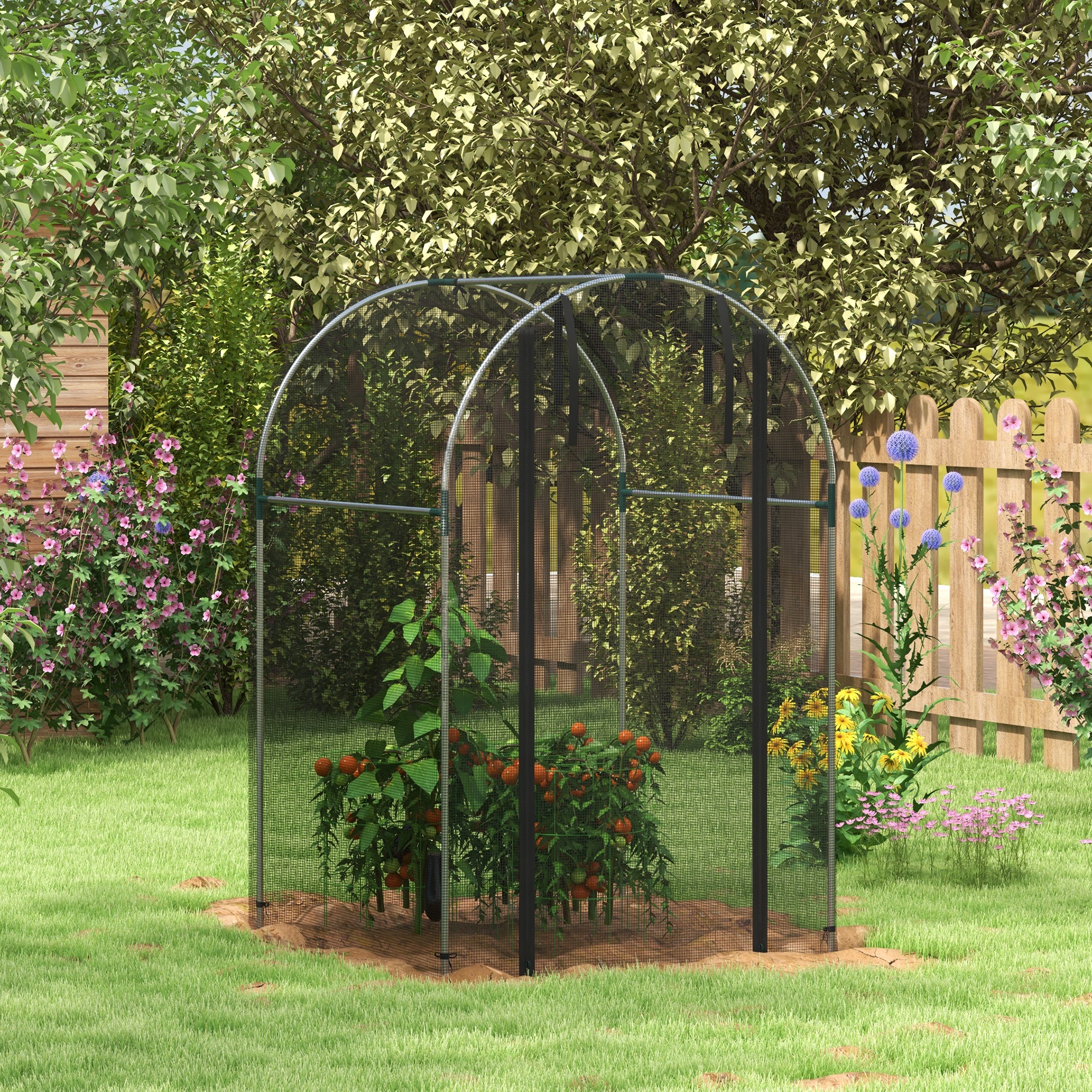Outsunny Vogelschutznetz, Pflanzenschutz, robust, Tür mit Reißverschluss, 120x120x188 cm, Schwarz/Silber