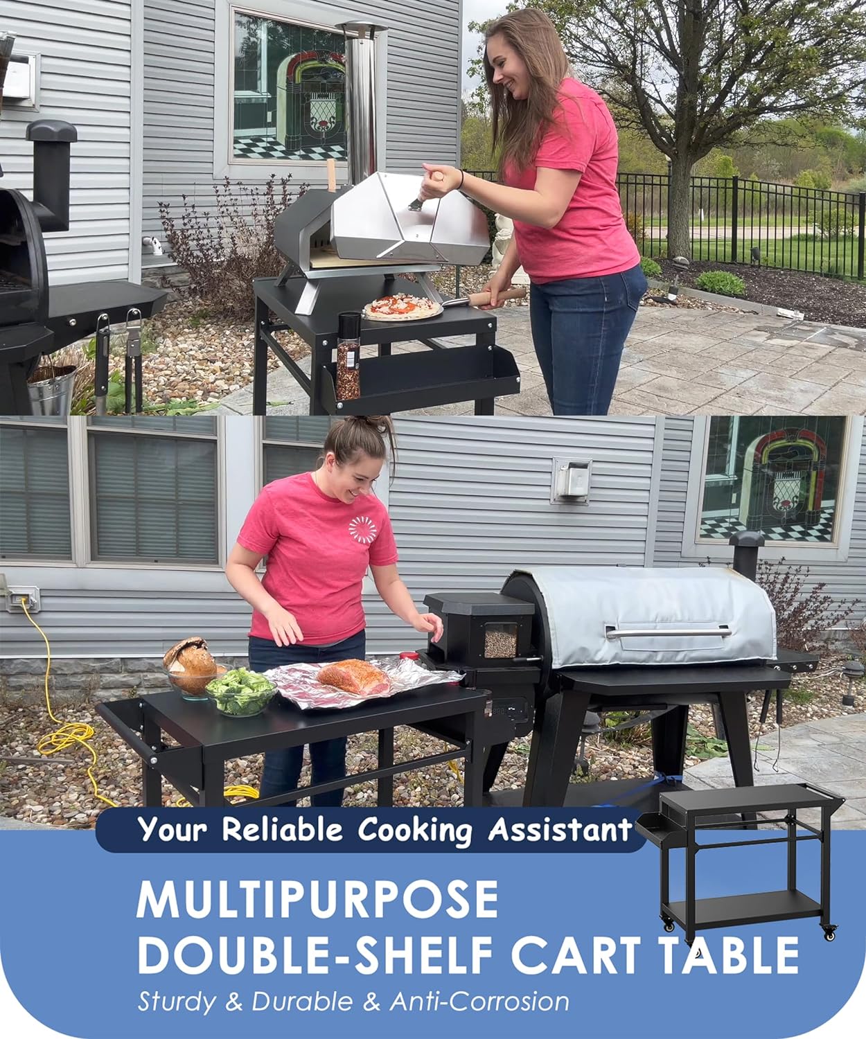 "Outdoor Grill Cart with Wheels, Heavy Duty BBQ Smoker Cart for Patio, Camping, and Parties"