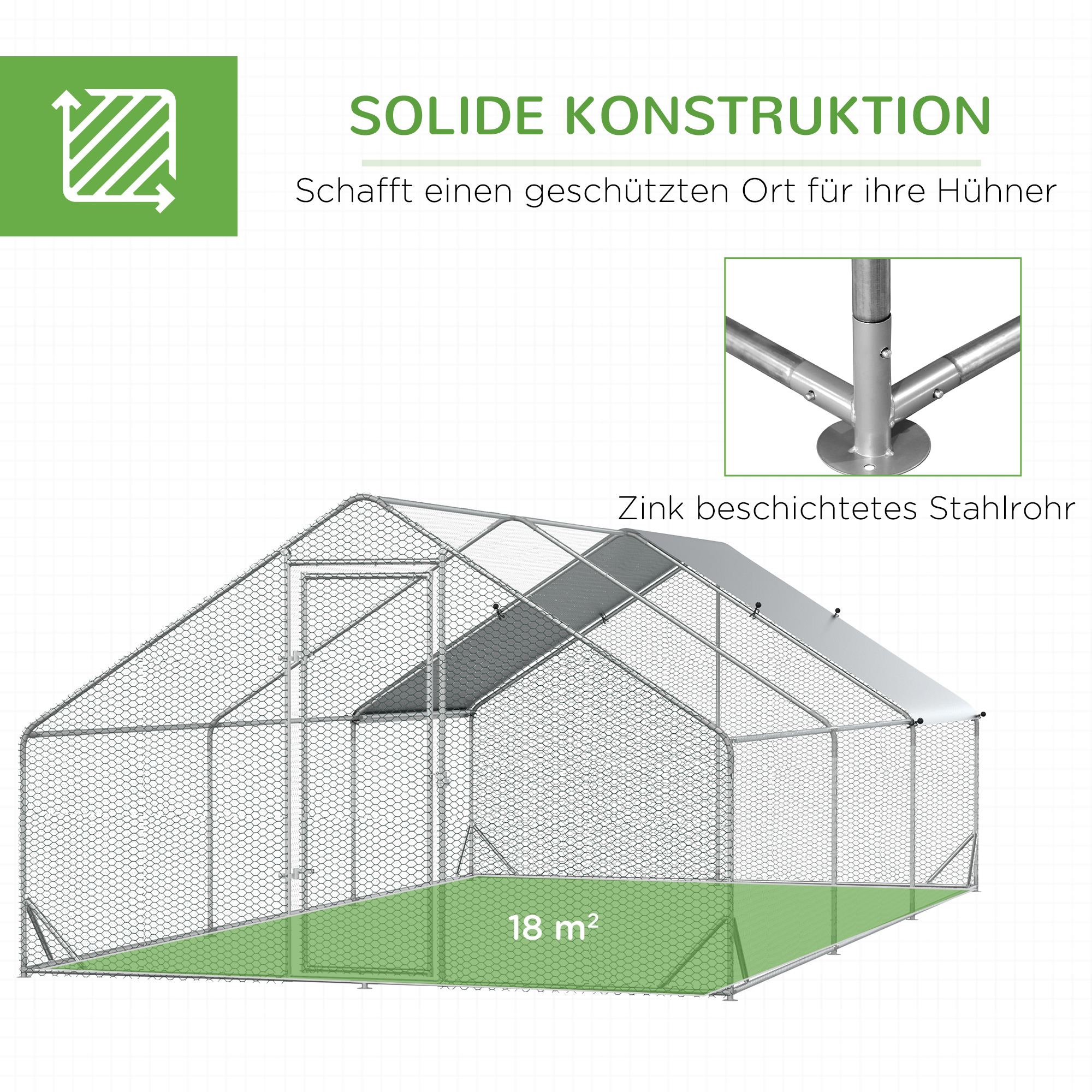 Pawhut kippenhok 300cm x 600cm x 200cm gegalvaniseerd staal