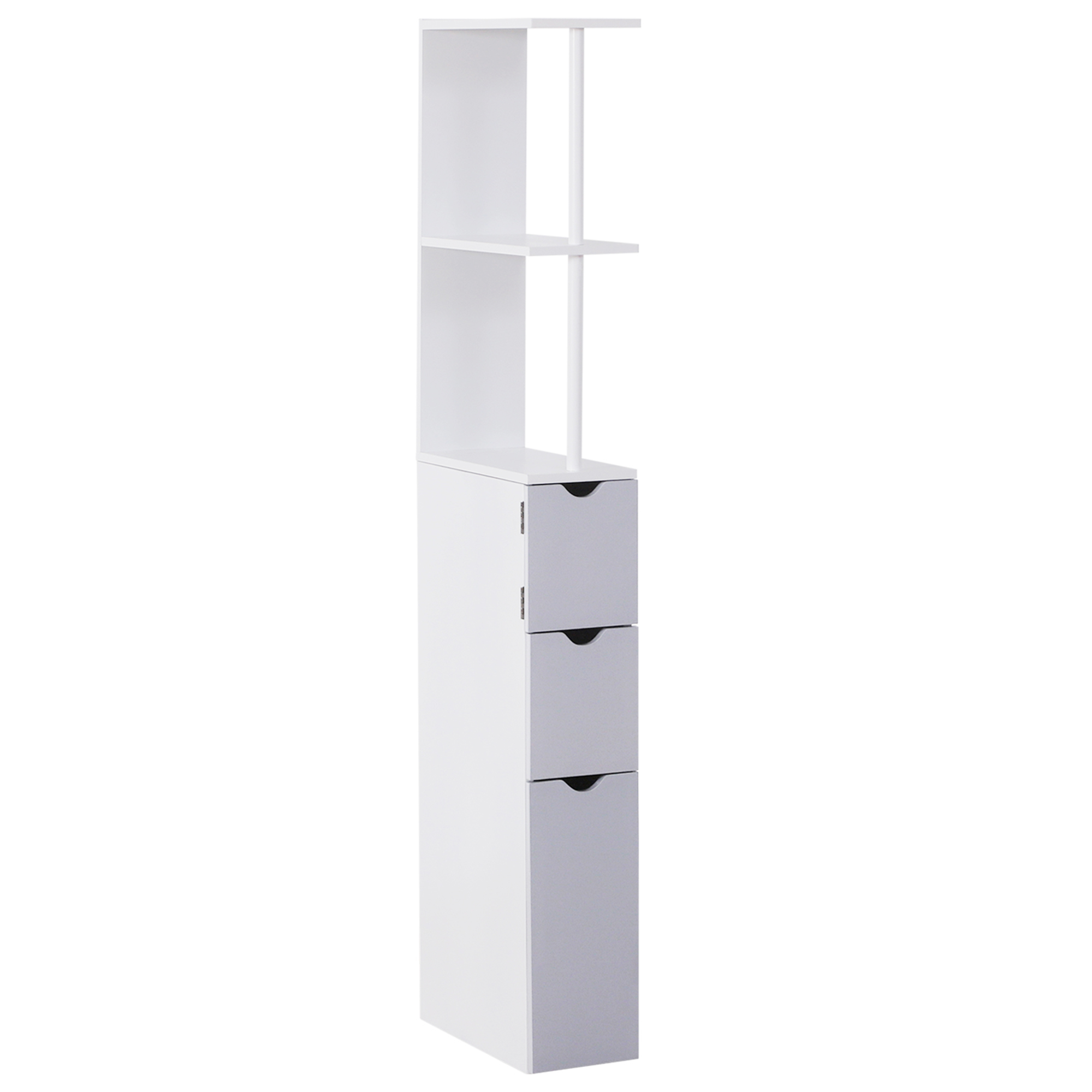HOMCOM Badezimmersäule, Badezimmerplatzsparendes Holzregal, Schrank mit Regalen und Schubladen, 15x33x136 cm, Hellgrau