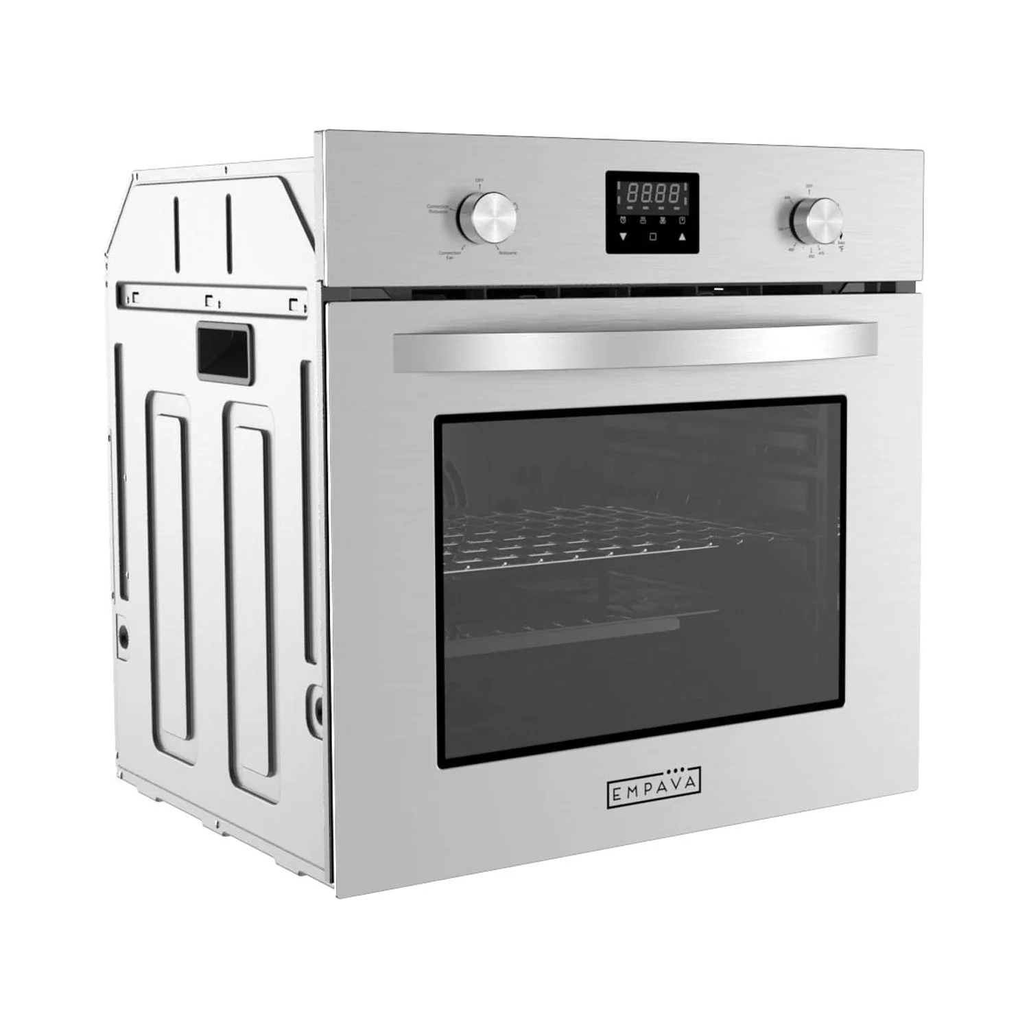 Empava 24-inch 2.3 cu. Ft. Single Propane Gas Wall Oven - Bake Broil Rotisserie Functions with Mechanical Controls - Built-in Timer - Convection Fan in Stainless Steel
