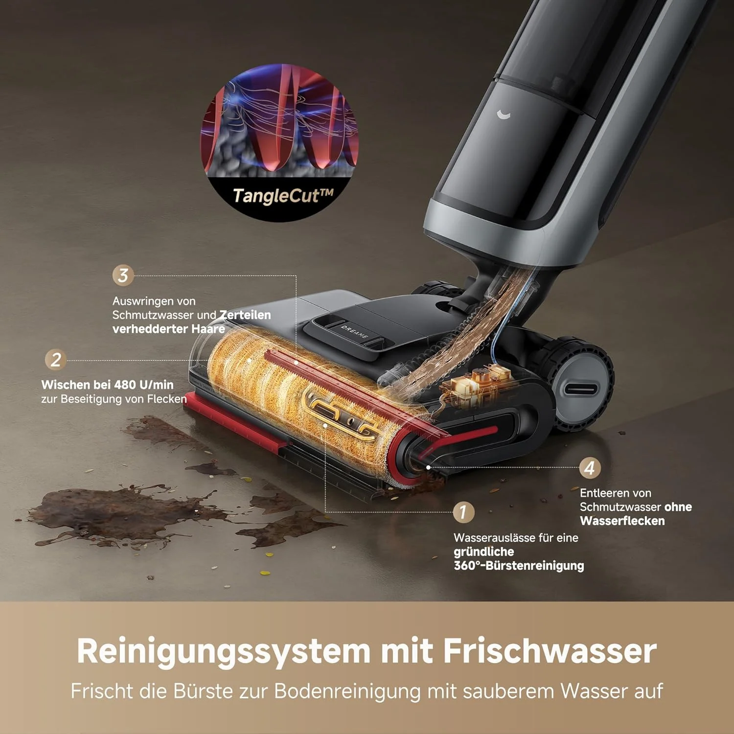 dreame H15 Pro Heat Nass- und Trockensauger, 85° C Wasser, GapFree AI-Roboterarm, RGB-Erkennung, 22.000 Pa Saugleistung, Haarentwirrung, 100° C Bürstenreinigung, 5 Min. 90° C Trocknung, App-Steuerung