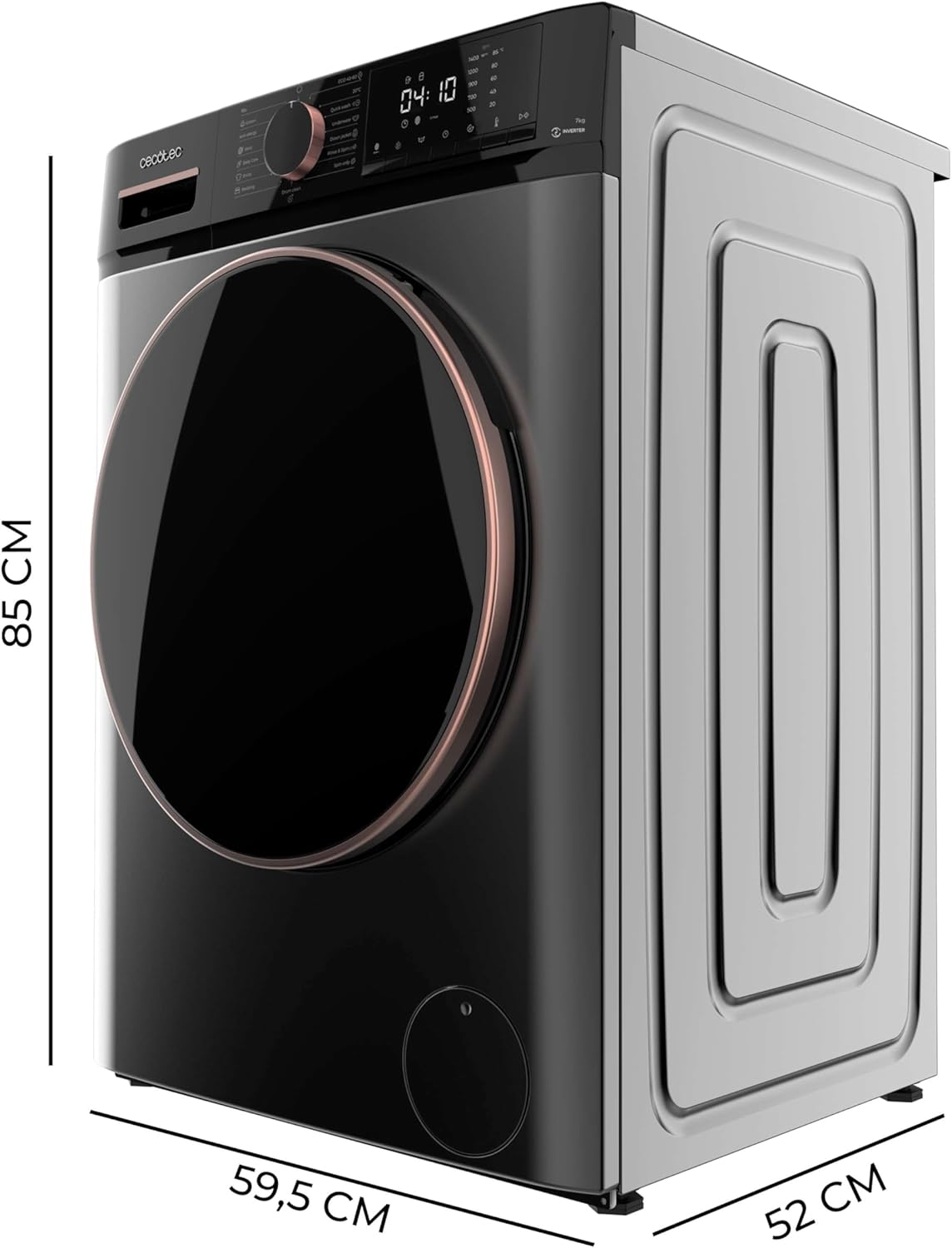 Cecotec Lavatrice Carica Frontale 7kg Bolero Dresscode 7610 Inverter Steel A. 1400 Giri/Min, Motore Inverter Plus, 15 Programmi, Funzione Vapore, Classe A, Display LED, Sicurezza Bambini
