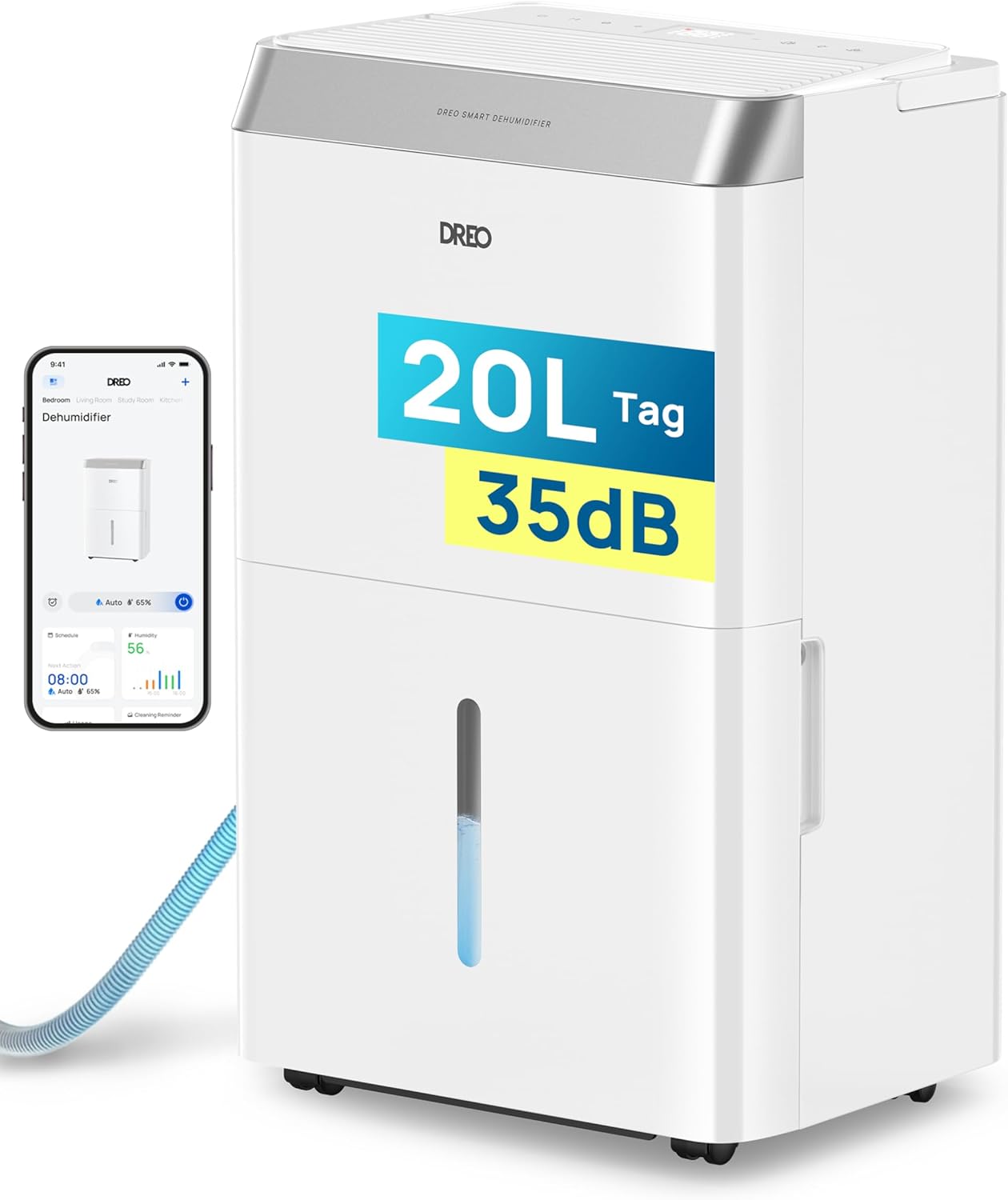 Dreo Deumidificatore Casa Muffa 20L/24h, Alexa & WiFi, Tanica da 3.4L, Deumidificatore silenzioso 38dB, 40㎡, con 3 Modalità d’Uso, Timer e Asciugatura del Bucato, per bagno, camera da letto, cantina