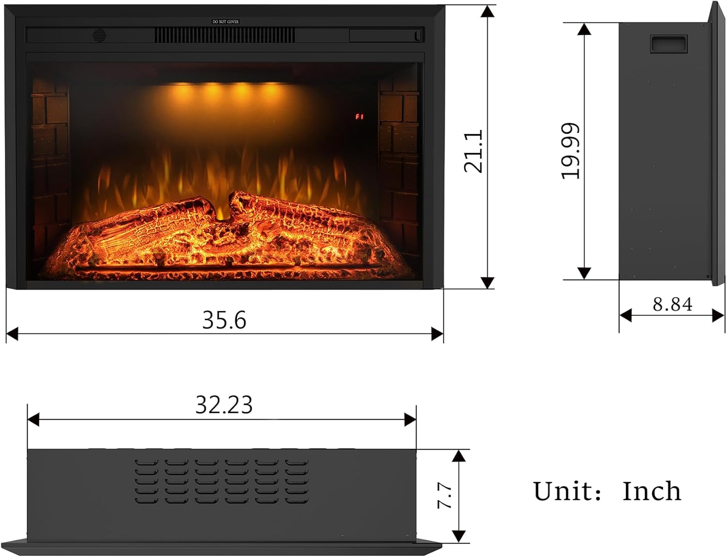 Benrocks 36'' Electric Fireplace Inserts, Recessed & Built in Wall Electric Fireplace Heater with Fire Crackling Sound, Adjustable Top Light & Flame Speed, Overheating Protection, 750/1500W Black