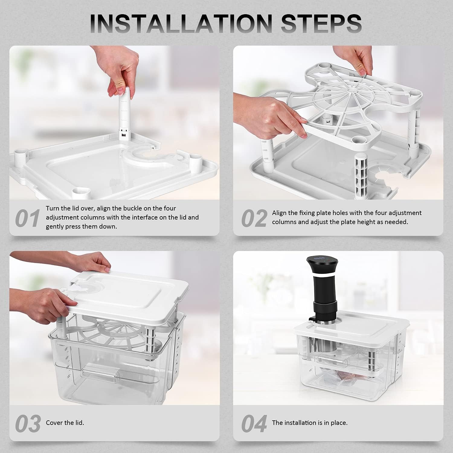 Sous Vide Contenitore Set 12L con Coperchio e griglia 7 in 1 per Roner Professionale Compatibile Varie Marche Contenitore Sous Vide Multifunzione Trasparente per Cottura a Bassa Temperatura