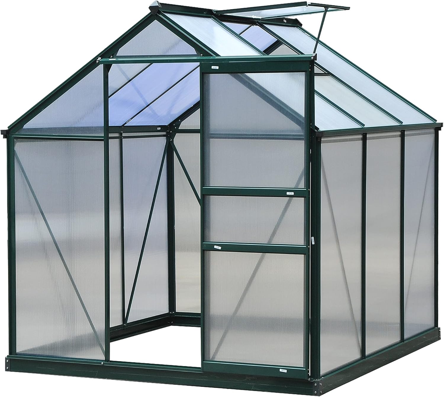 Outsunny Serra da Giardino in Policarbonato con Telaio in Lega di Alluminio 3.65㎡, Serra per Orto con Grondaie, Finestra a Tetto per Ventilazione, Porta Scorrevole, per Piante, 190x192x201cm, Verde