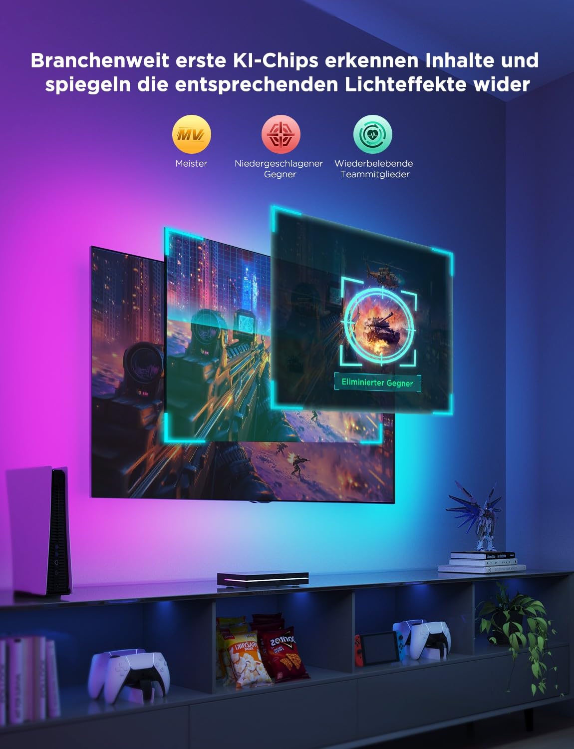 HDMI 2.1 Sync Box Kit mit TV-Hintergrundbeleuchtung, 8K bei 60 Hz und 4K bei 144 Hz, RGBWIC LED Streifen 75 LEDs/m, Modell H6604312DE