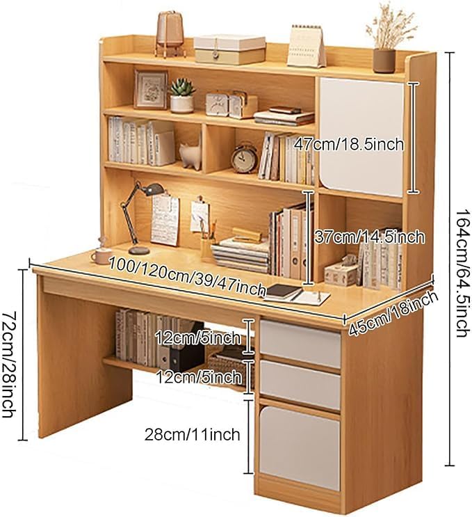 Moderna Scrivania in Legno con Cassetti，Scrivania da Lavoro con Cassettiera per casa e Ufficio con Ripiano Portaoggetti e Libreria per Computer in l(Size:120x45x165cm,Color:Bianco)