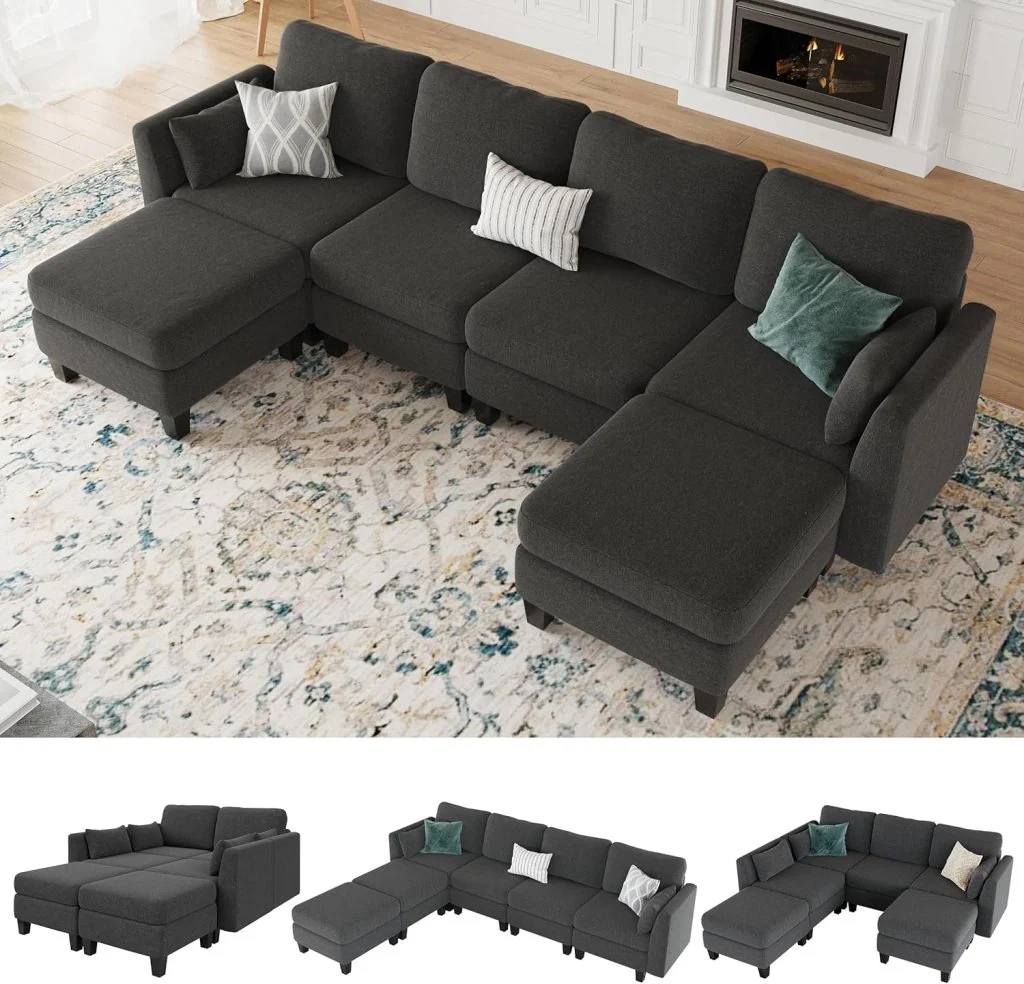 Modular Sectional Sof Convertible U Shaped Sofa Couch with High Density Memory Foam, 6 Seat Comfy Modular Sofa Couch for Living Room, Modern U Shaped Sectional Sofa, Dimgrey