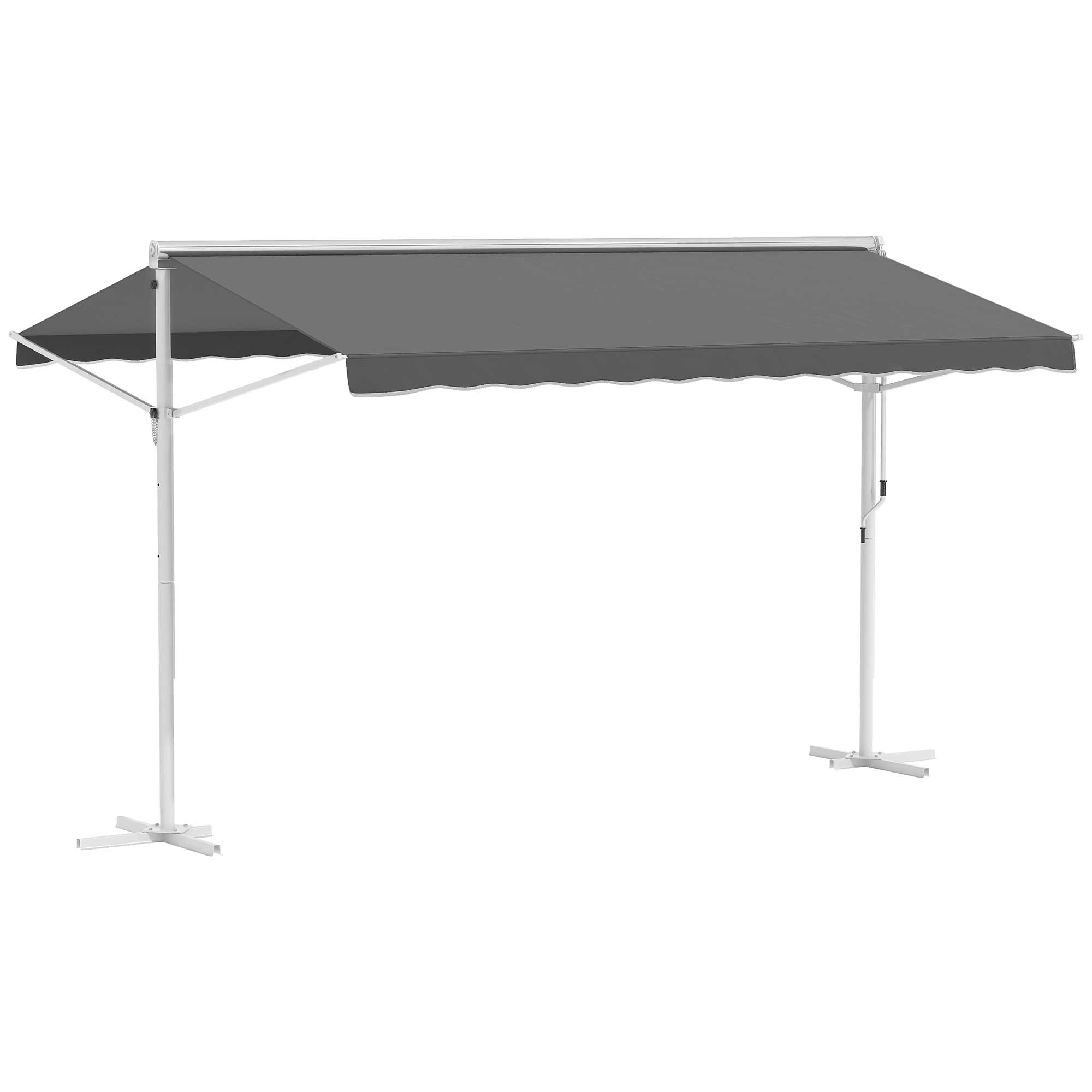 Outsunny Staande luifel met knikarm tuinluifel luifel zwengel grijs 3,95 x 2,94 m