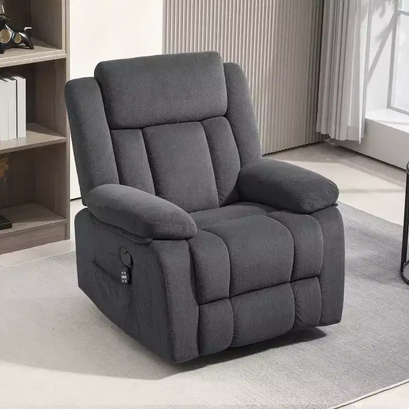 Massage Recliner Armchair with Heat, Swivel Rocker, Remote Control & Side Pockets, Gray