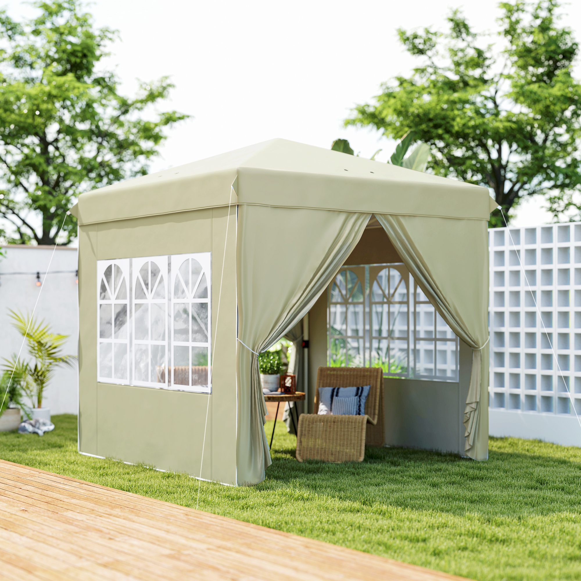 Outsunny 2,5 x 2,5 m Pop-up-Pavillon mit Seitenwänden und Tragetasche, UPF50+ höhenverstellbares Gartenzelt, Cremeweiß