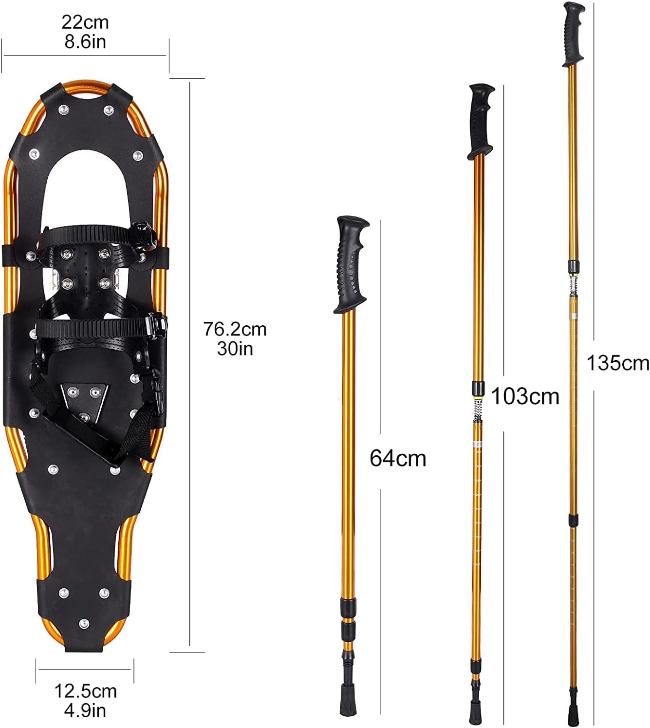 30 Zoll 4-in-1 Leichte Schneeschuhe für Damen und Herren, rutschfeste Aluminium-Steigeisen-Schneeschuhe mit Tragetasche und verstellbaren Bindungen