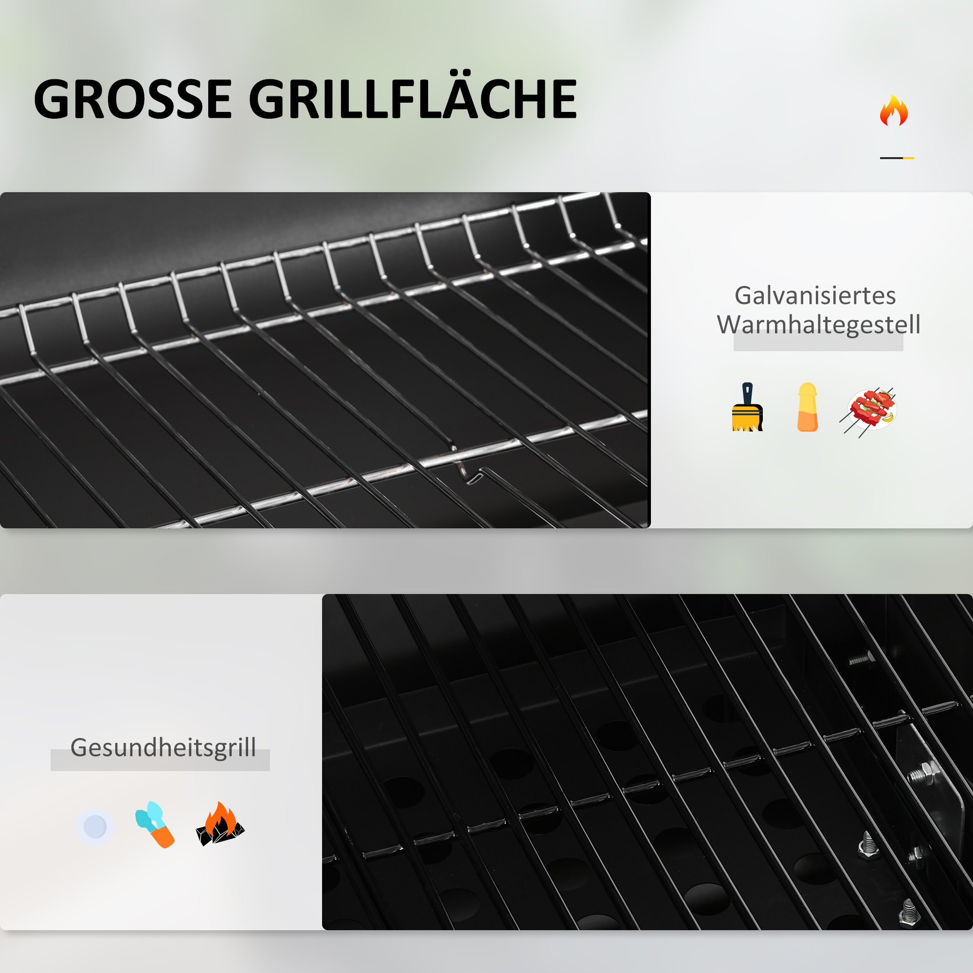 Outsunny Houtskoolbarbecue Smoker BBQ-Smoker, 1 Opbergruimte, 1 Handdoekhouder, 2 Grillroosters, 113 cm x 65 cm x 108 cm, Zwart