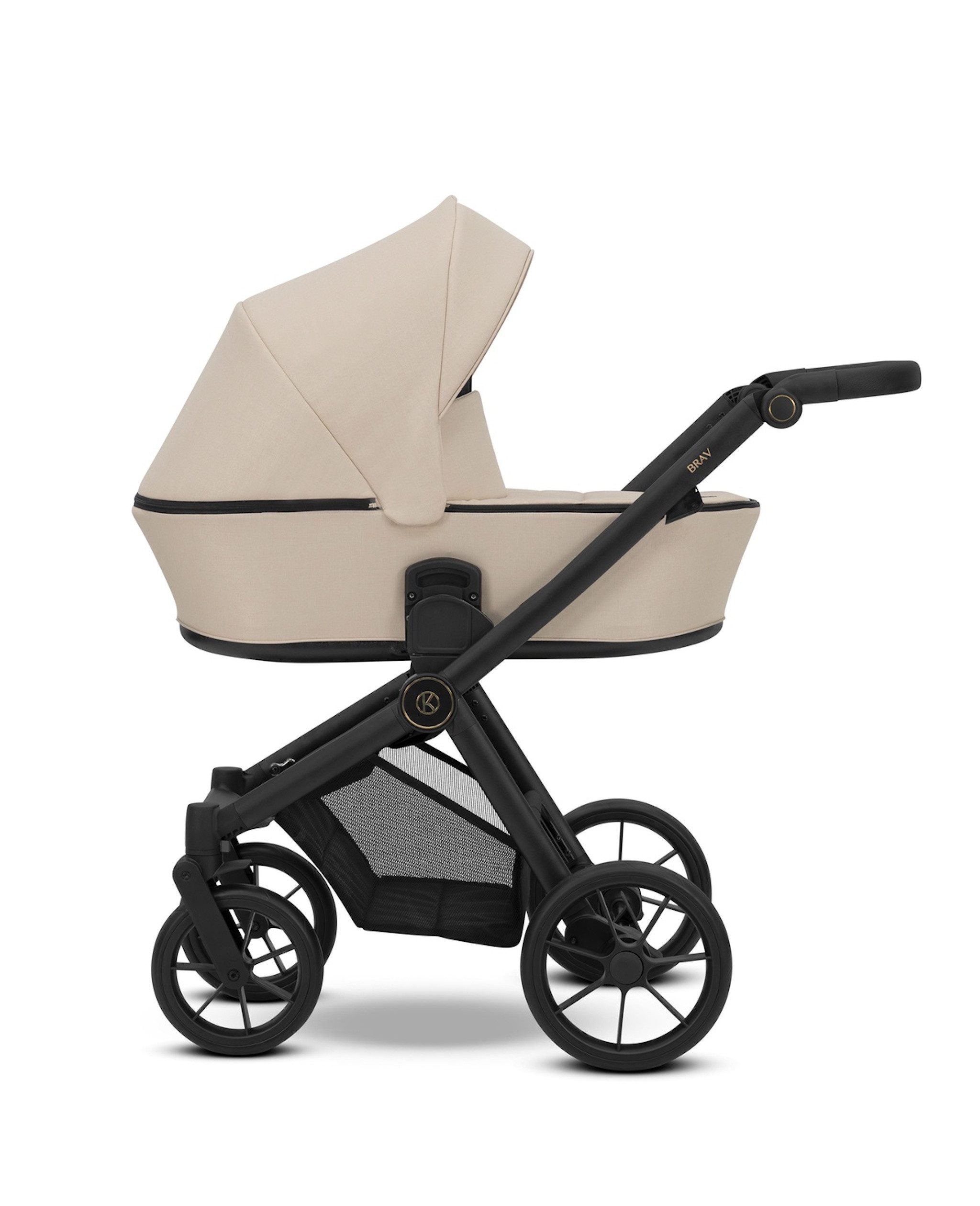 Kombi-Kinderwagen BRAV 3 in1 Kinderwagen mit schwarzem Rahmen, Gelrädern und Autositz