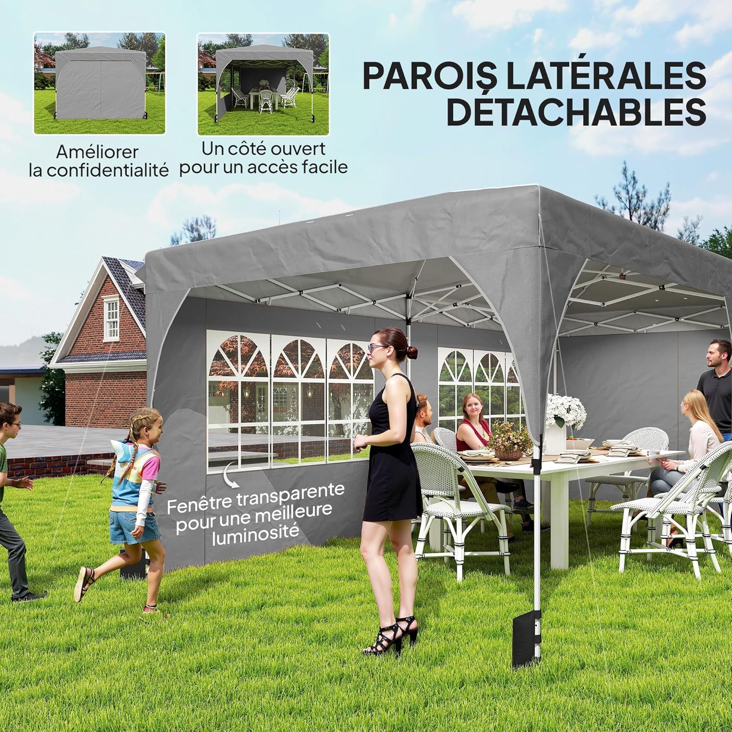 Outsunny Gartenpavillon 3 x 6 m Pop-up-Zelt, höhenverstellbar, wasserdicht, UV50+ Schutz, zusammenklappbarer Pavillon mit 4 Seitenwänden, 6 Sandsäcken, Tragetasche, einfache Montage, grau