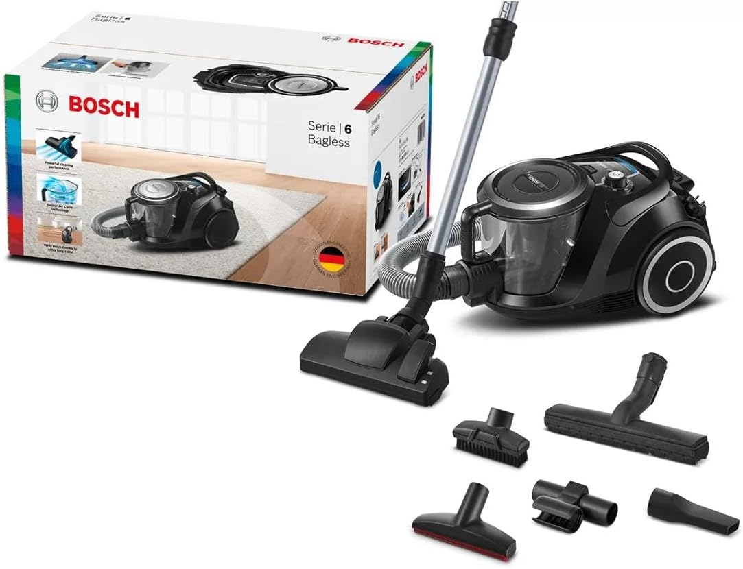 Bosch Staubsauger beutellos Serie 6 BGC41X36, Bodenstaubsauger, ideal für Allergiker, Hygiene-Filter, Bodendüse für Parkett, Teppich, Fliesen, Starke Saugleistung, leise, 700 W, blau