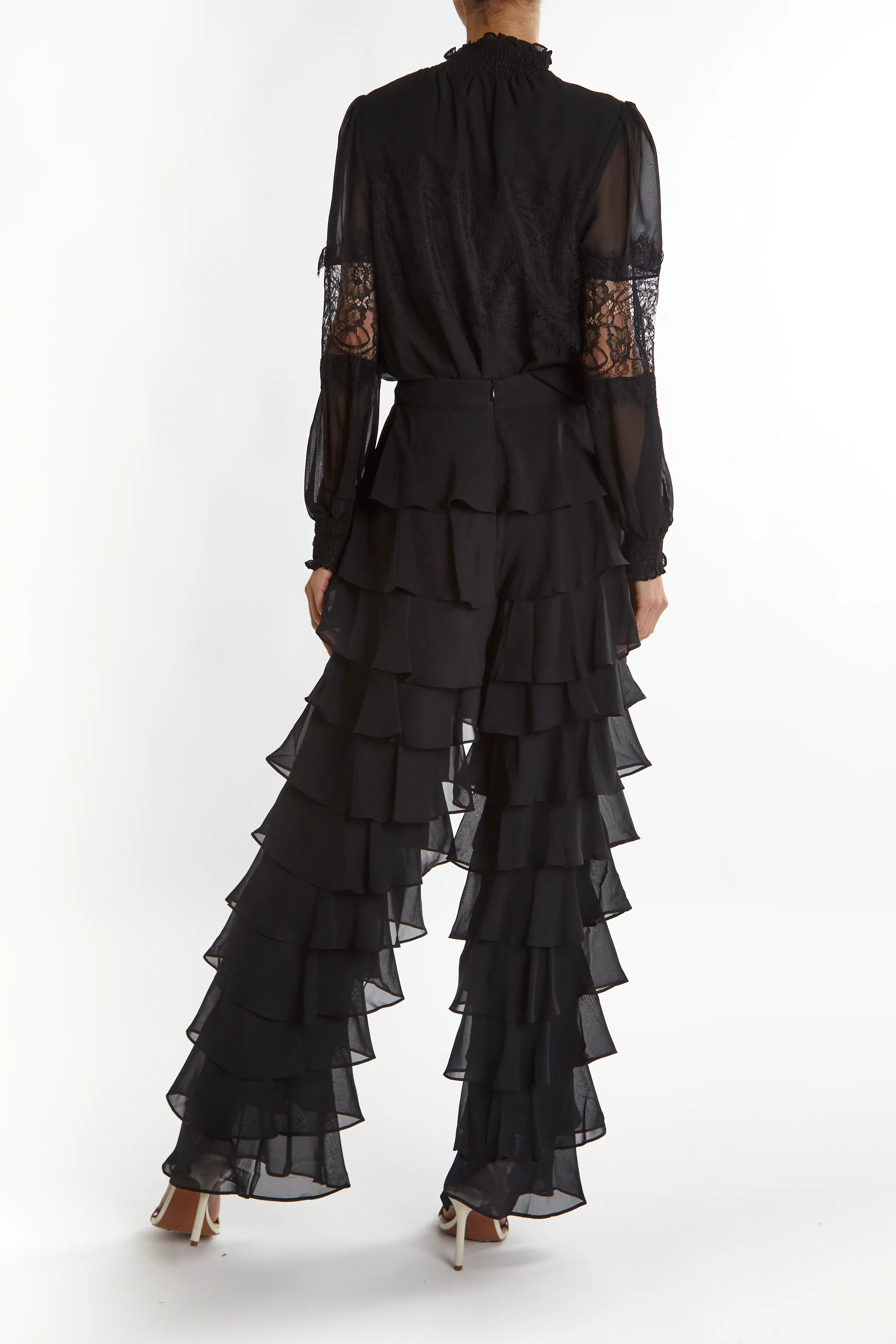 Bethany Black High-Neck Lace Trim Blouse