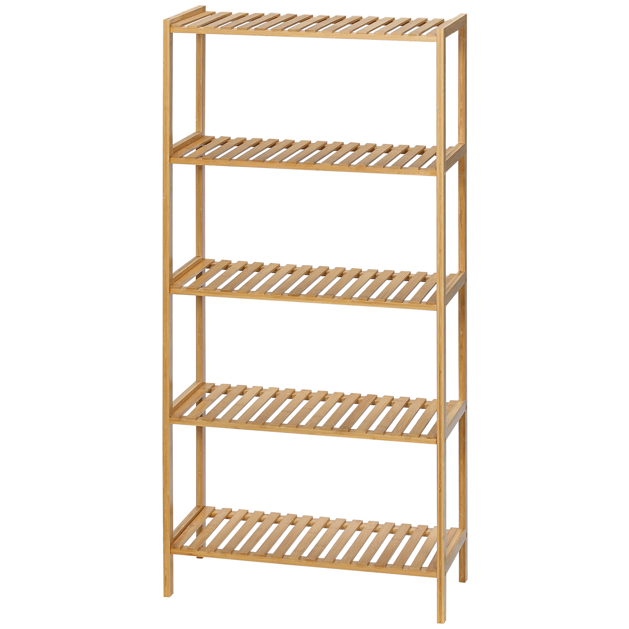 HOMCOM Bambusregal mit 5 Ebenen, Bücherregal für Wohnzimmer, Schlafzimmer und Büro, 60 x 26 x 130 cm, Naturholz