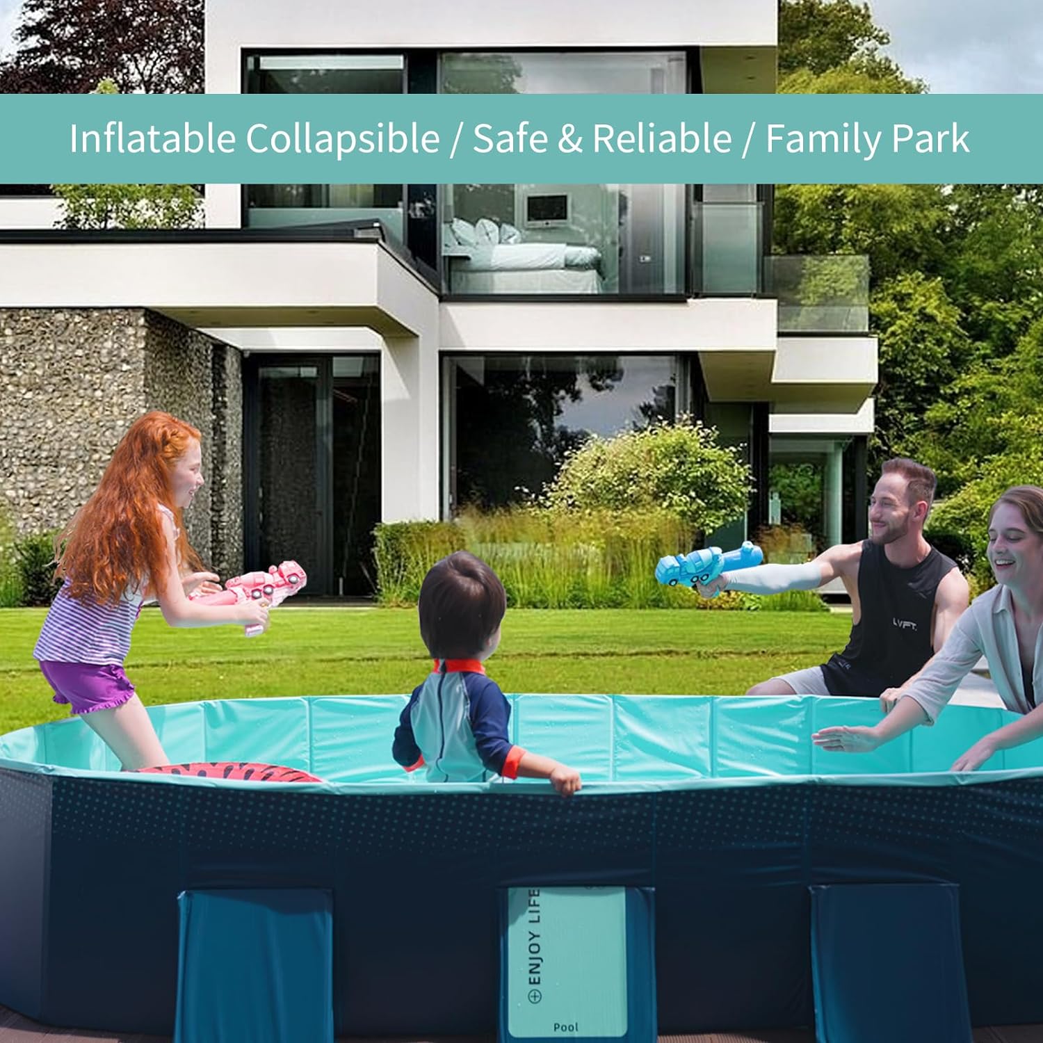Foldable Non Inflatable Kids&rsquo; and Adults&rsquo; Outdoor Swimming Pool &ndash; Hard Plastic Shell, Kid Pool for Backyard Dog Pools (158&prime;&prime; x 76&prime;&prime; x 20&prime;&prime;)