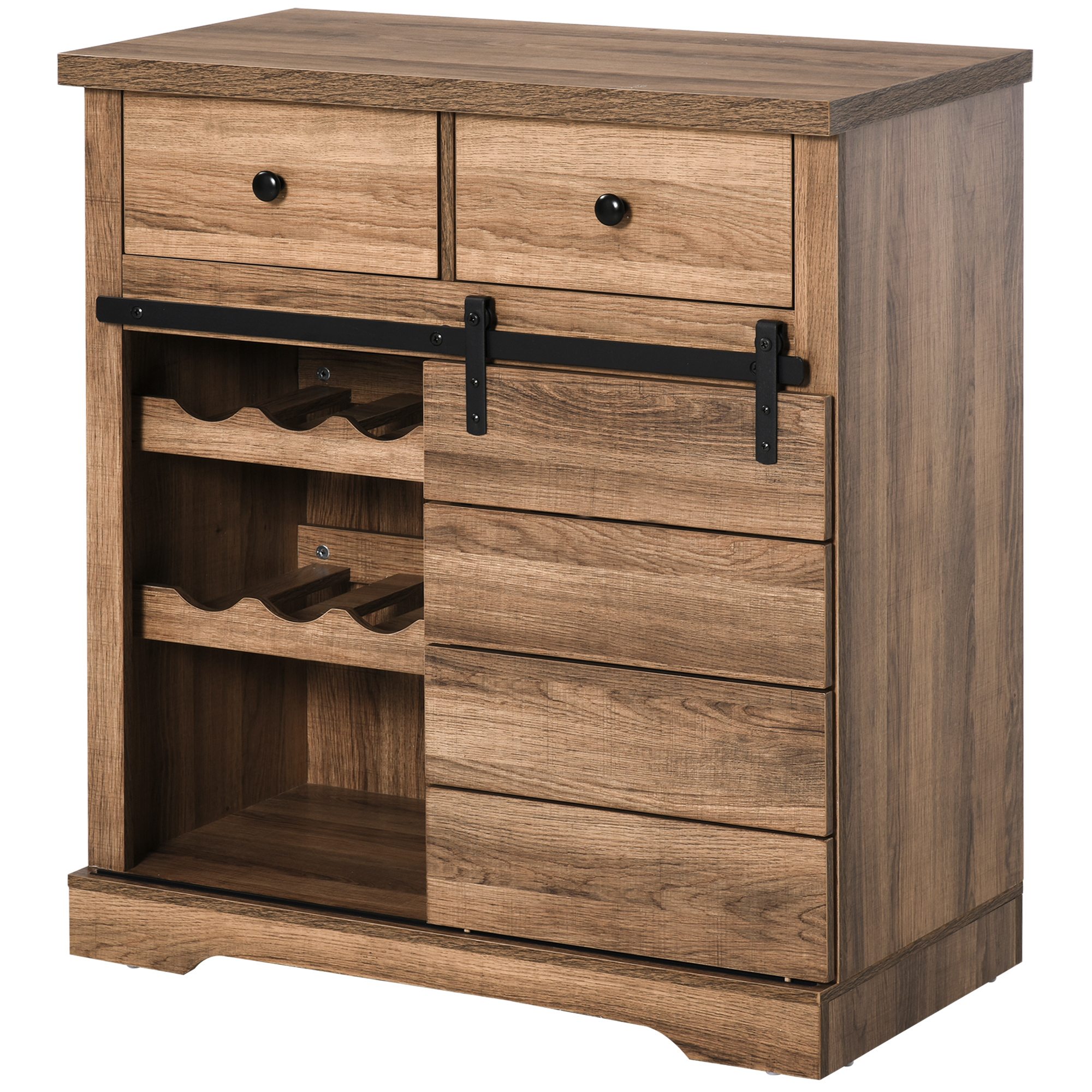HOMCOM Küchenschrank mit 2 Schubladen, offenen Regalen und Weinständer, rustikaler Küchenschrank aus Holz und Metall, 80x39x86 cm, Holzfarbe