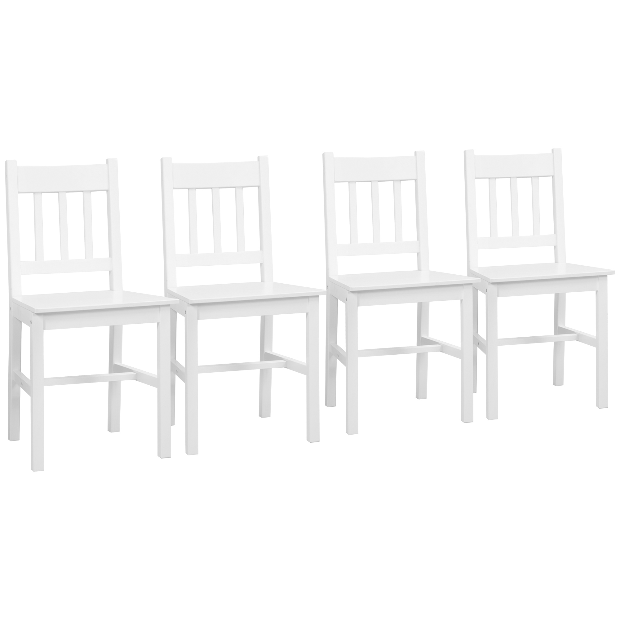 HOMCOM 4er-Set Esszimmerstühle Küchenstühle Stühle, Massivholz, 41 cm x 46,5 cm x 85,5 cm, Weiß