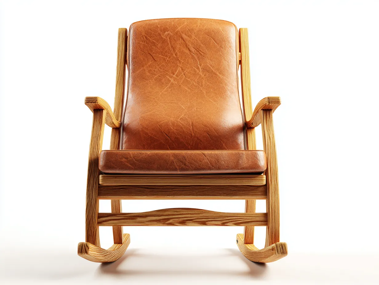 Schaukelstuhl in Lederoptik 69 x 90 x 101 cm - cognacbraun/naturholz - für das Wohnzimmer - klassisch mit Holzrahmen und gepolsterter Sitzfläche