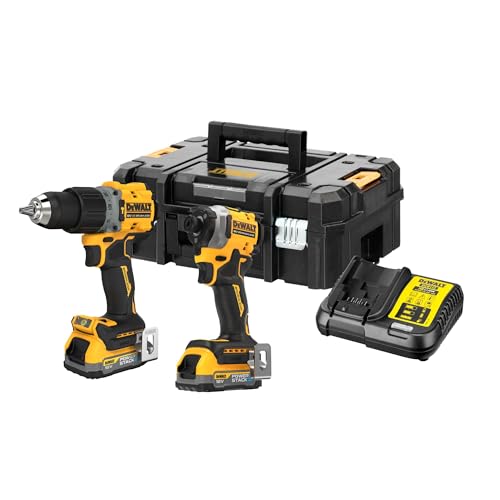 DeWALT DCK2050E2T QW Cordless Combo Pack Drill, Impact Wrench, 18 V, 1.7 Ah Power Stack Batteries : Amazon.it: Fai da te