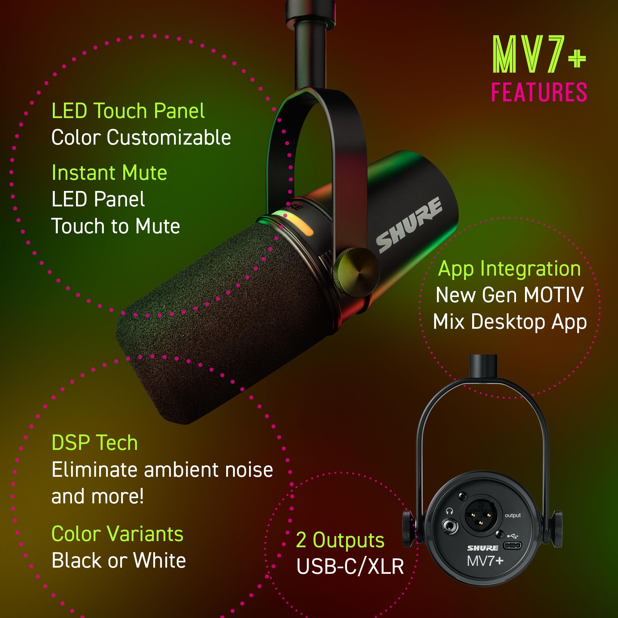 Dynamisches Podcast-Mikrofon MV7+ mit USB-C und XLR, Schwarz, inkl. USB-C-Kabel und Windschutz