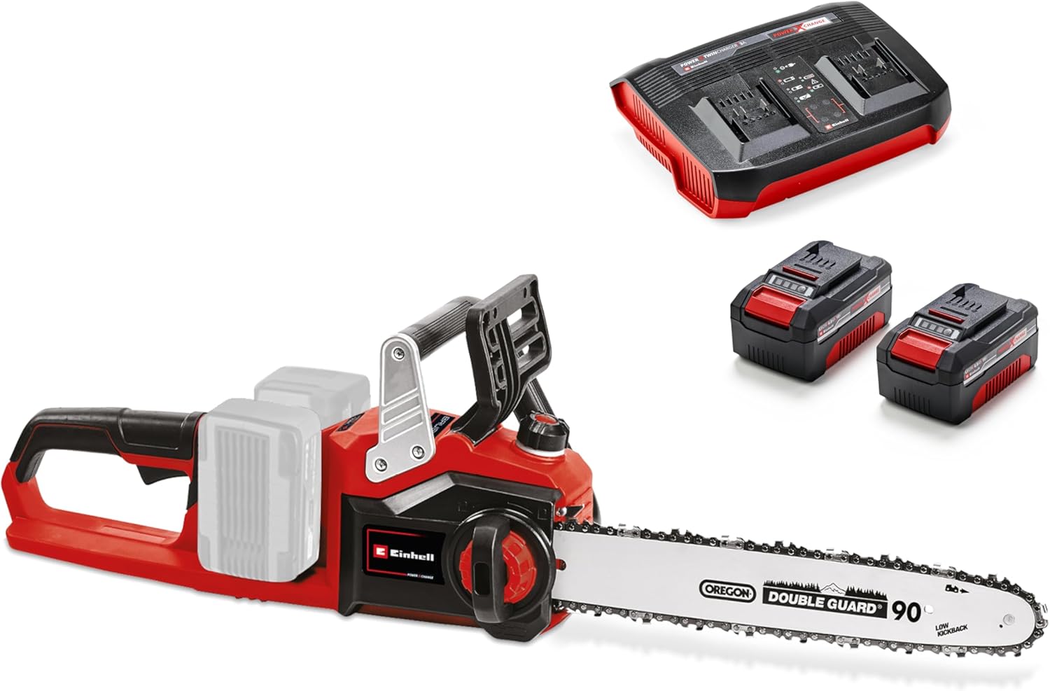 Einhell Akku-Kettensäge GE-LC 36/35 Li Power X-Change (Li-Ion, 36 V, 33 cm Schnittlänge, 15 m/s Schnittgeschwindigkeit, bürstenloser Elektromotor, inkl. 2x 4,0 Ah Akkus und Twincharger)