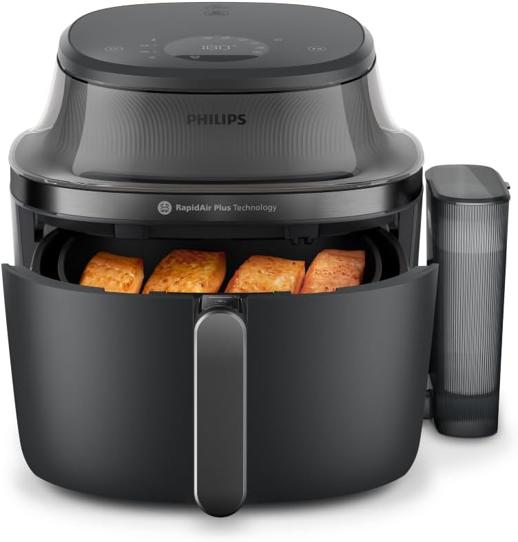 Philips Steam Airfryer 5000 Series Dual Basket Heißluftfritteuse mit Dampfgar-Funktion & 2 Körben – Steam, Airfry, SteamFry, 9L (3L+6L), RapidAir Plus, automatische Dampfreinigung (NA550/00)
