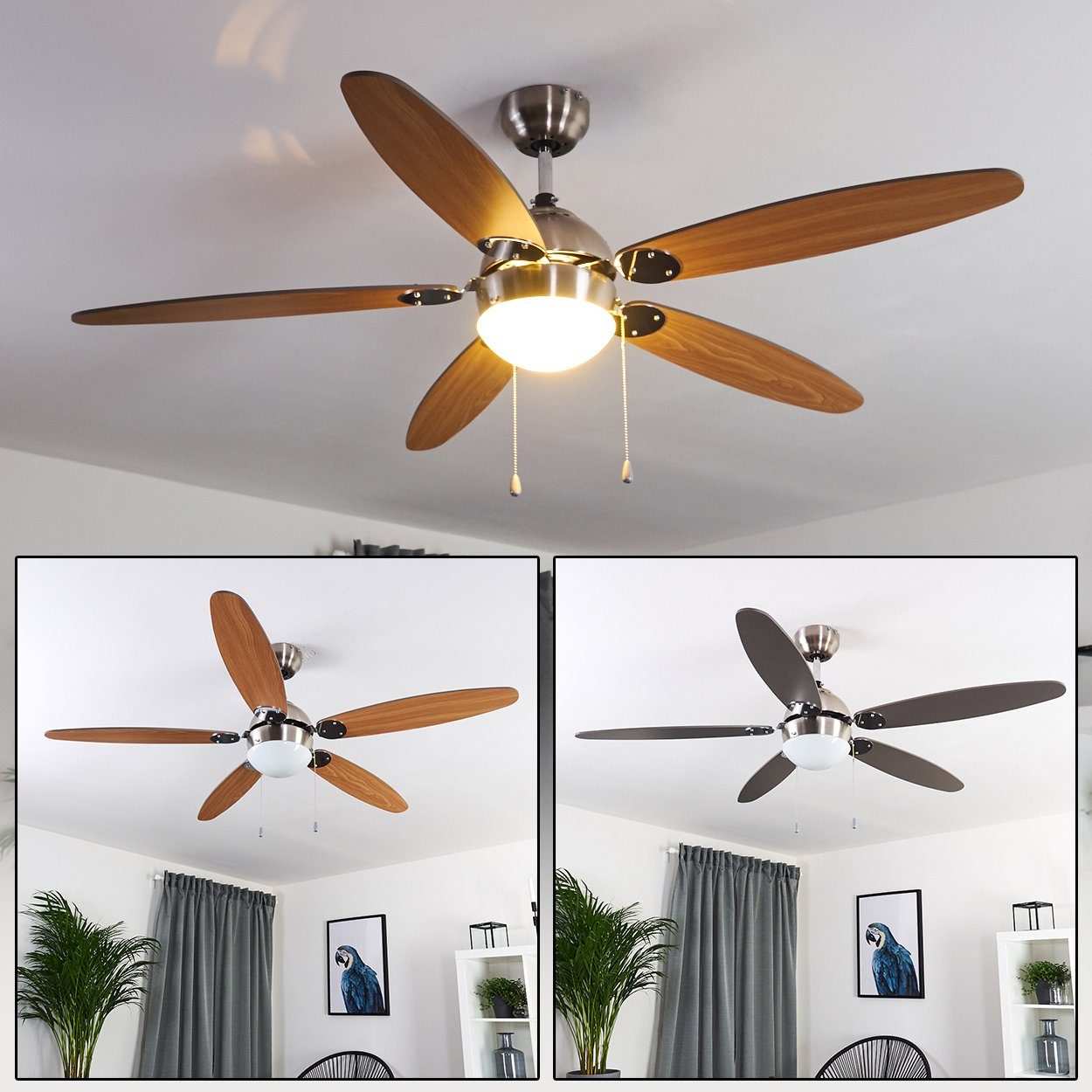 Deckenventilator »Orneta« Deckenventilator, Metall/MDF/Glas, Nickel-matt