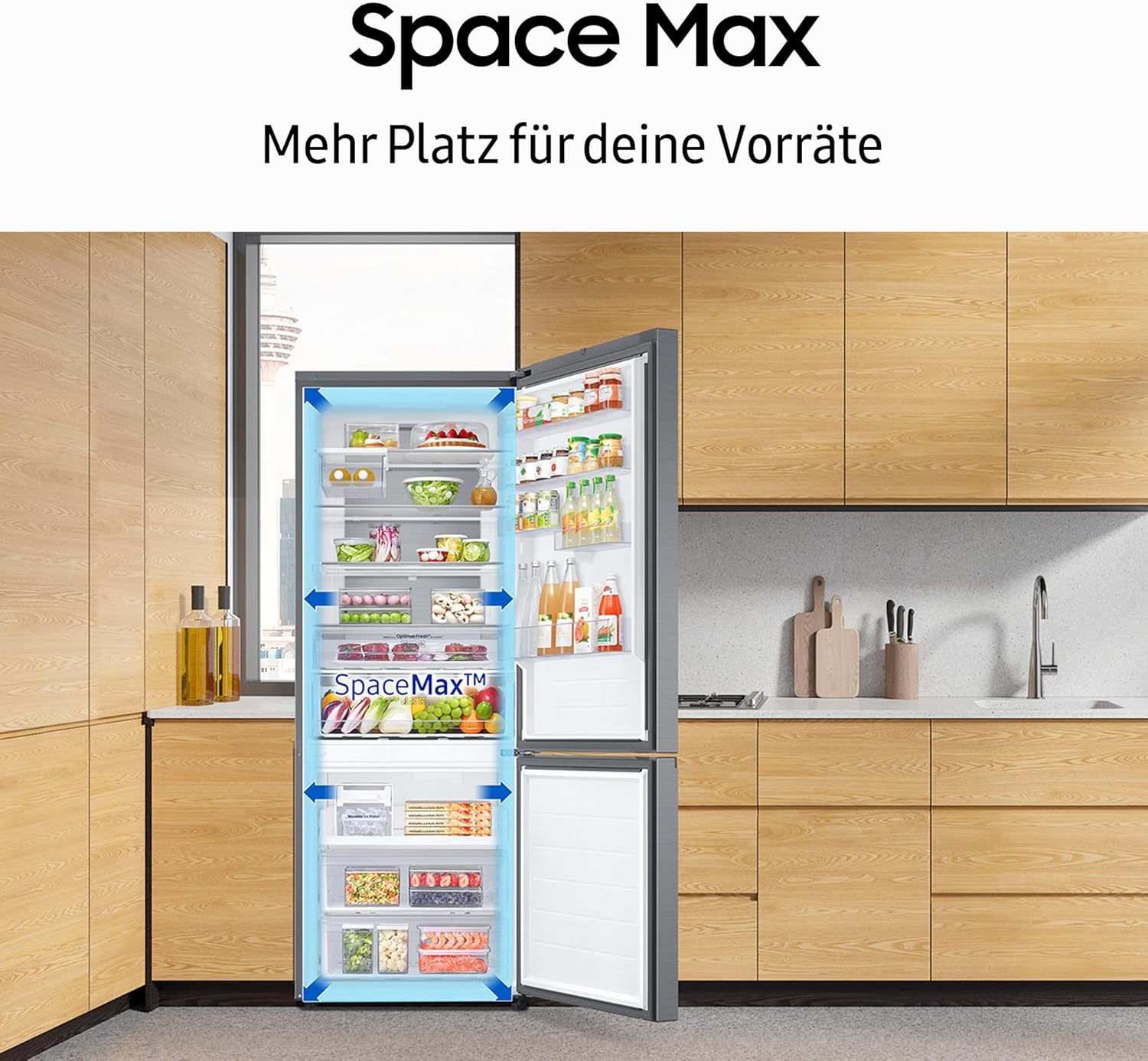 Samsung RB38C607AB1/EF Kühl-Gefrierkombination, 203 cm, 387 l, AI-Kühlschrank mit Gefrierfach, Wifi & AI Energy Mode, Humidity Fresh+, Space Max Technologie, No Frost+, Premium Black Steel