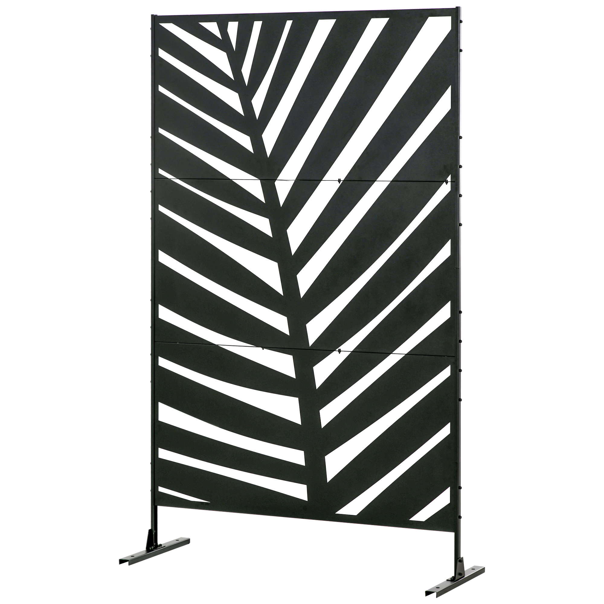 Outsunny Outdoor-Sichtschutz, lackiert Stahlrahmen, Design: Palmblatt-Silhouette, 1,2 x 2 m, Schwarz