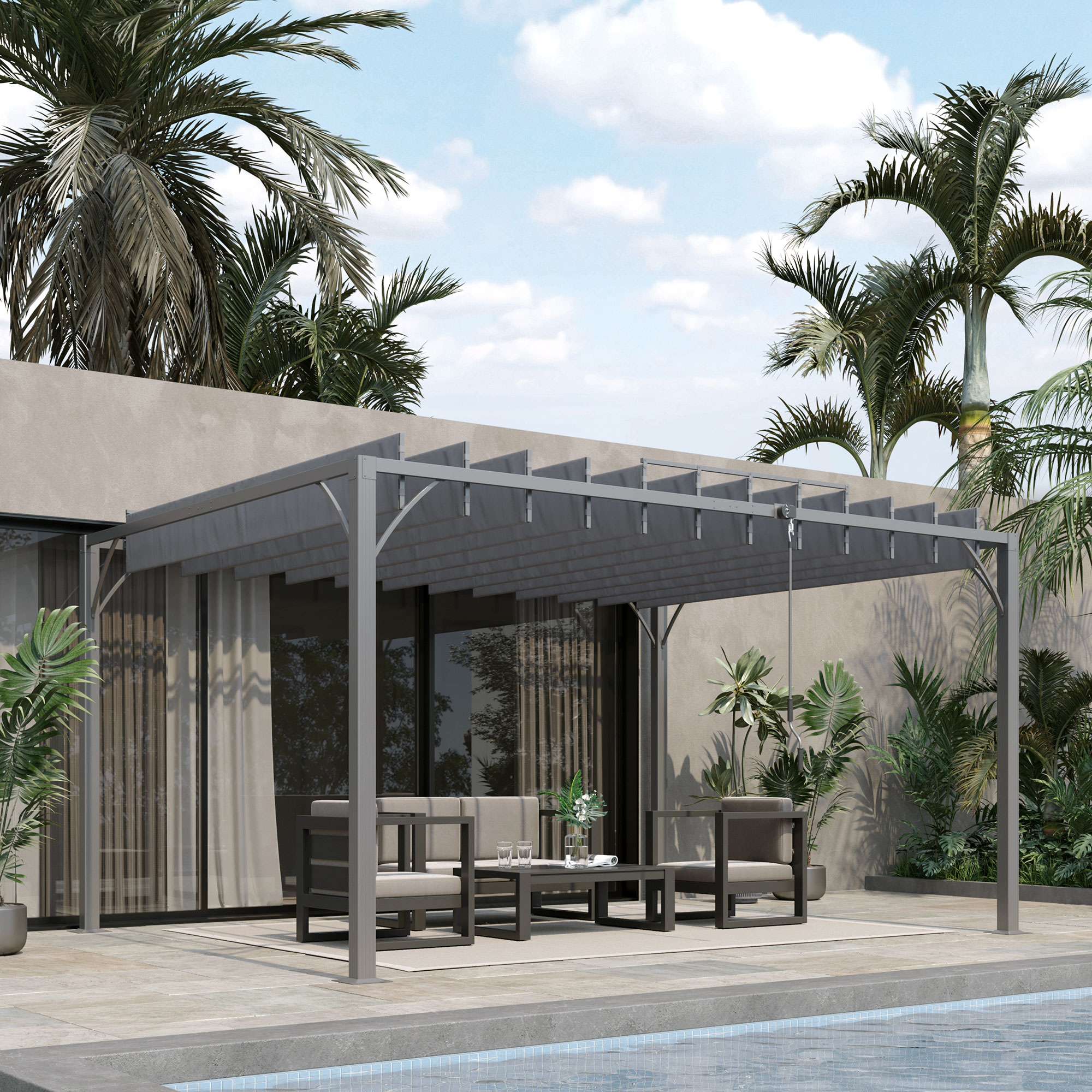 Outsunny Pergola 4 x 3 m bioklimatische Pergola mit verstellbaren Lamellen zeitgemäßes Design UV 50+ Aluminium - grau