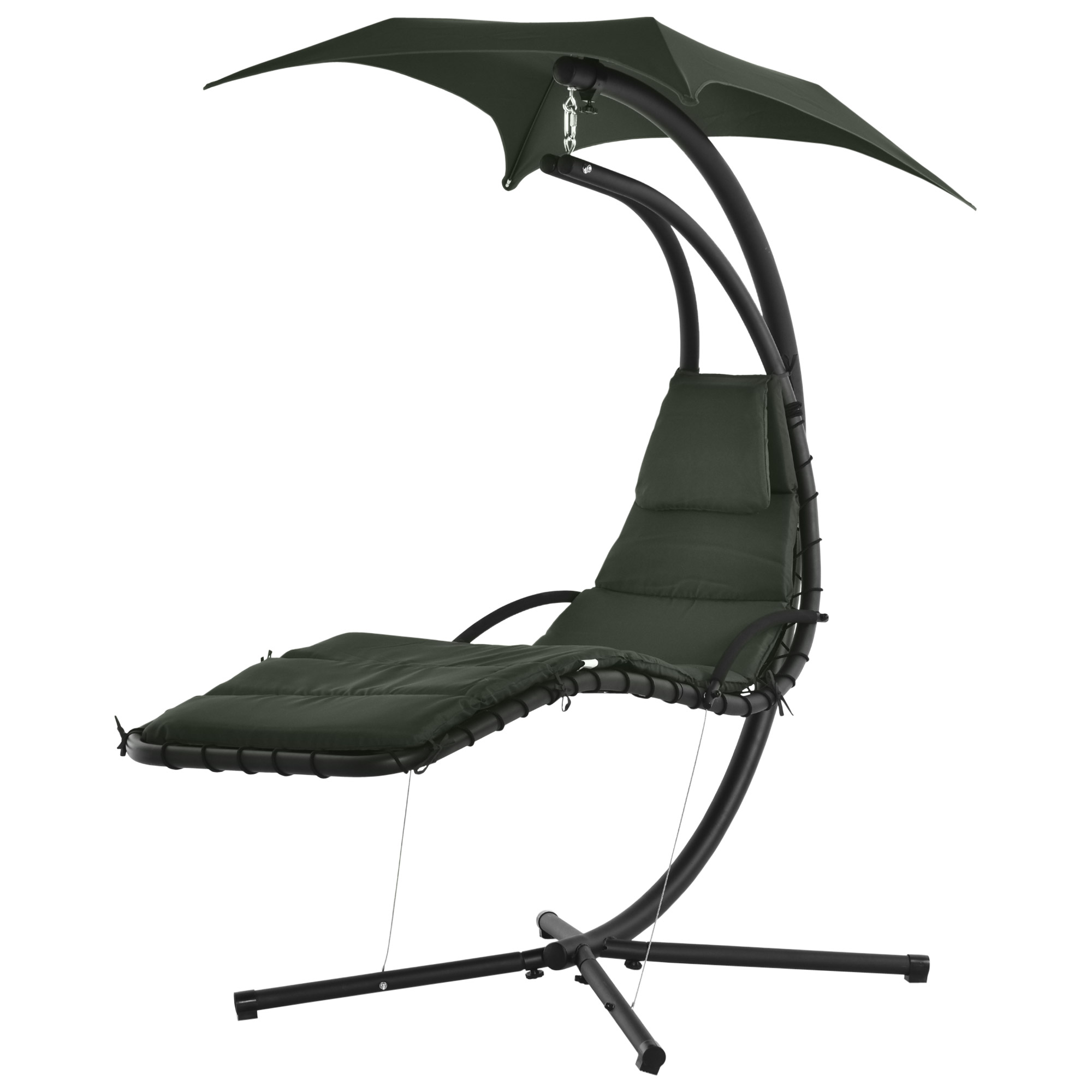 Outsunny Sonnenliege Hängeschaukel Hängesessel für den Außenbereich mit Sonnenschutz und Matratze Zeitgenössisches Design 194L x 117B x 192H cm Stahl Polyester Dunkelgrau Schwarz