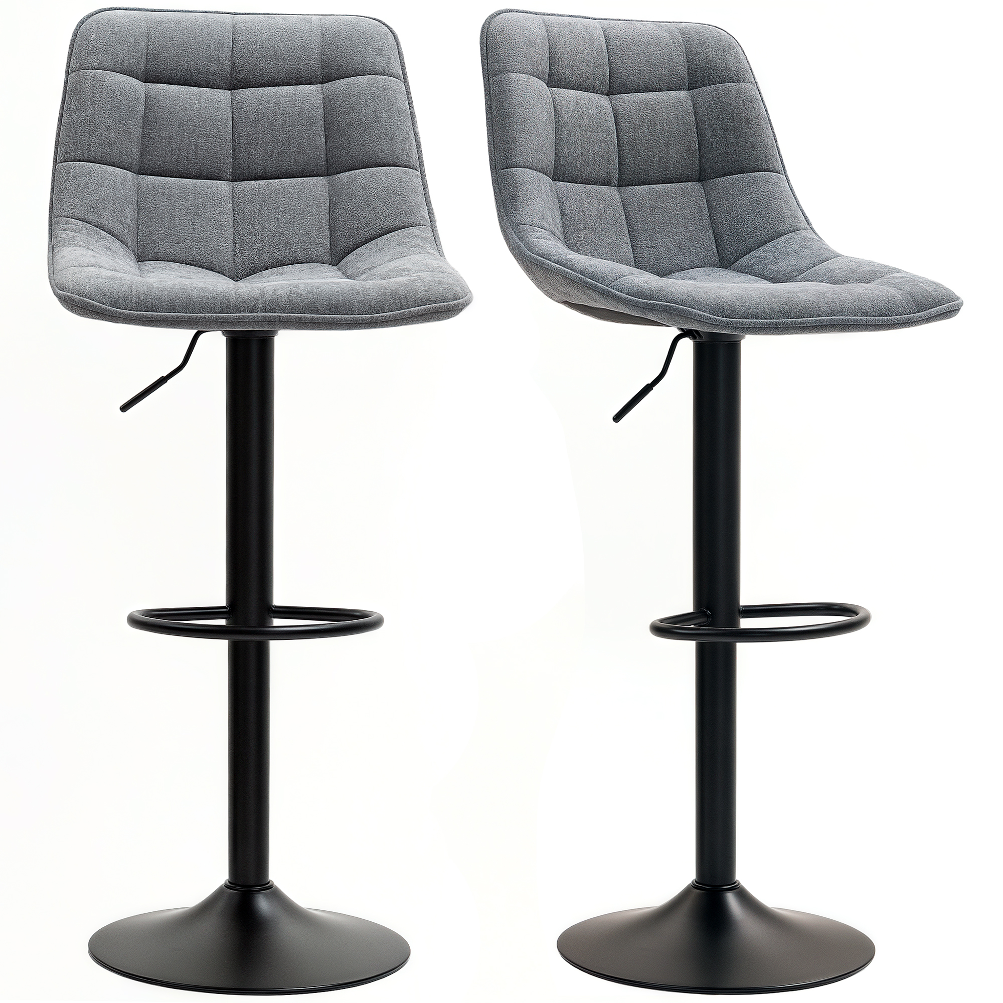 HOMCOM Moderner Barhocker, 2er-Set drehbare Barstühle mit Rückenlehne, höhenverstellbar, mit Fußstütze, gepolstert, Dunkelgrau