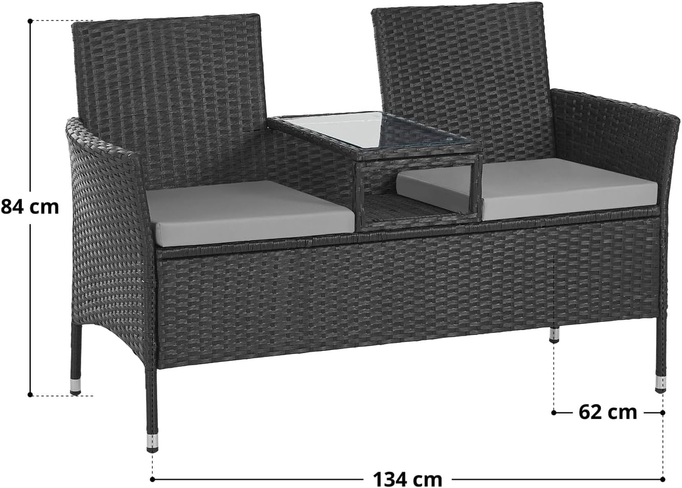 SVITA Chicago Sitzbank Polyrattan Garten-Bank Rattan Gartenmöbel Schwarz