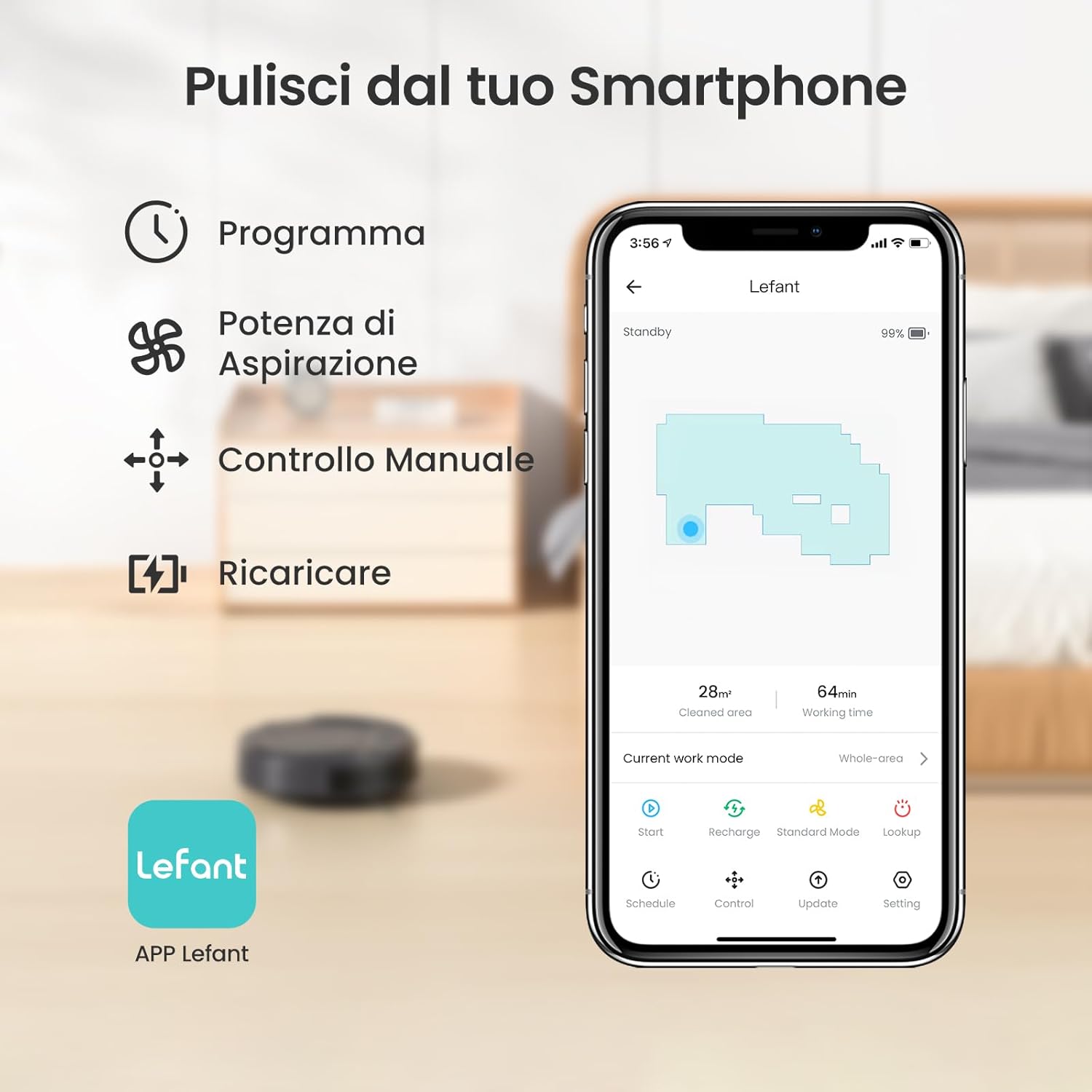 Lefant Robot Aspirapolvere con 2200Pa, Senza Grovigli,7,6cm Ultra Sottile,Autocaricante,Wi-Fi/App/Alexa,120 Minuti,6 Modalit脿 di Pulizia,Ideale per Peli di Animali Domestici,Pavimenti Duri M210-Pro