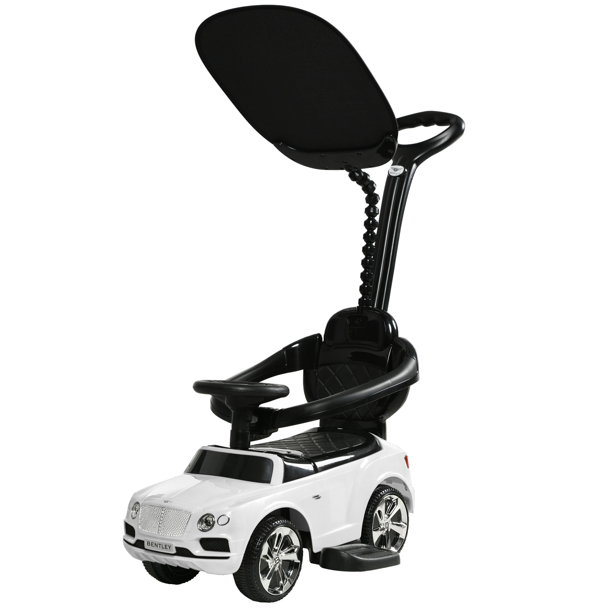 AIYAPLAY 3-in-1 Rutschauto, abnehmbare Schiebestange, Hupe, Musik, Stauraum, für 1-3 Jahre, Weiß