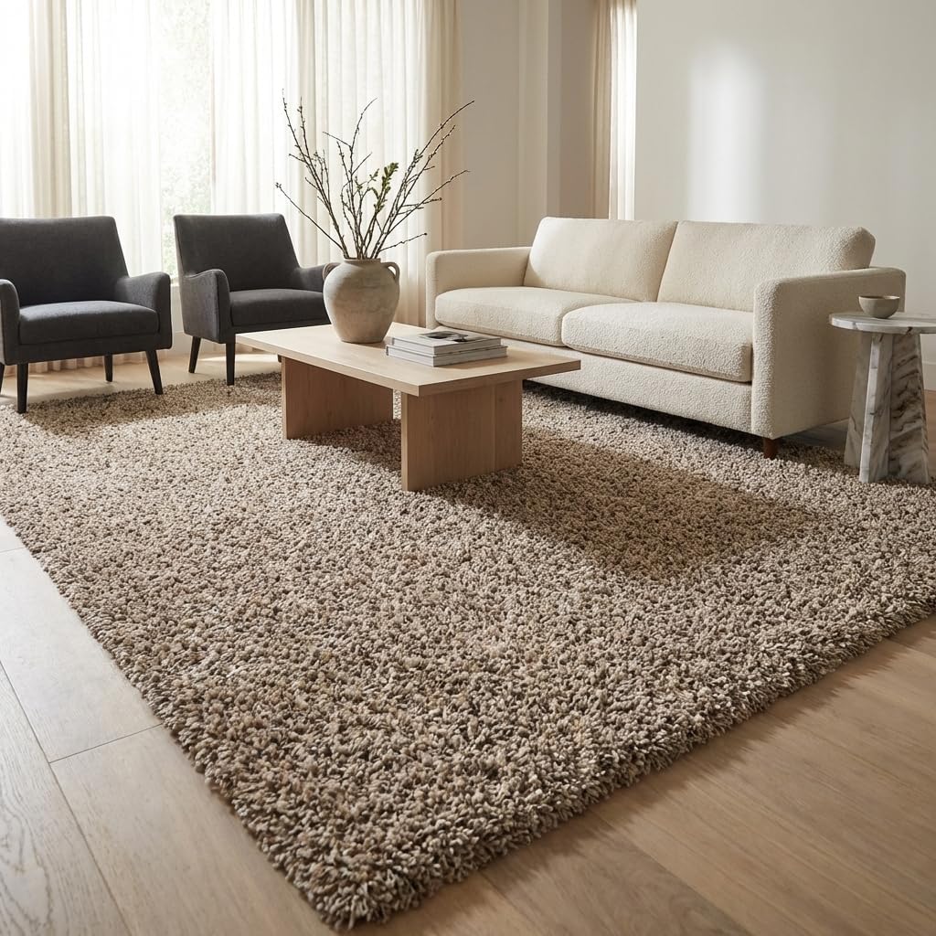 Unique Loom Solid Shag Collection Area Rug (9' x 12' Rectangle, Taupe)