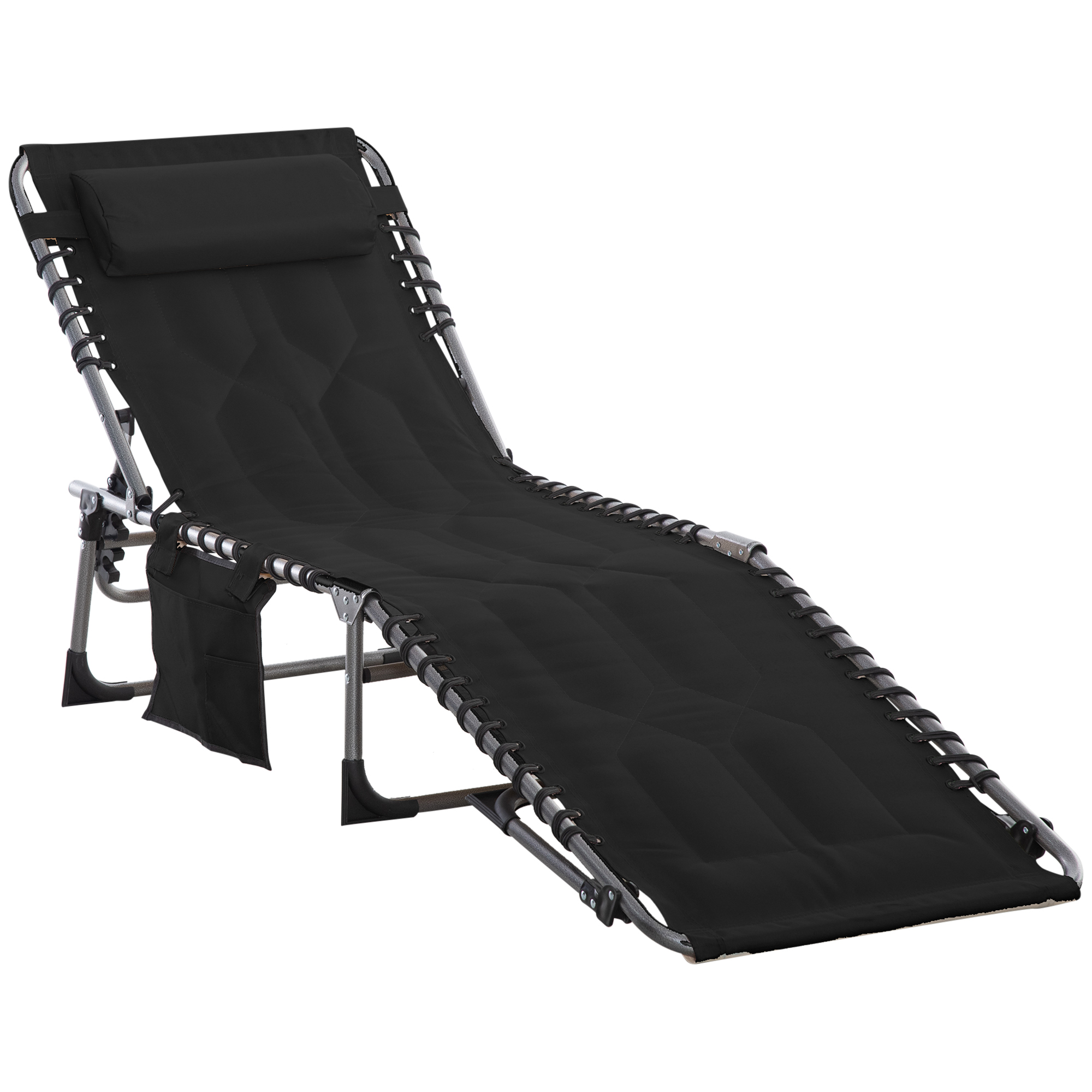 Outsunny Sonnenliege faltbar Gartenliege Klappliege mit Kissen Garten 5-stufige Rückenlehne verstellbar Stahl Oxford-Stoff Schwarz 188 x 57 x 30 cm