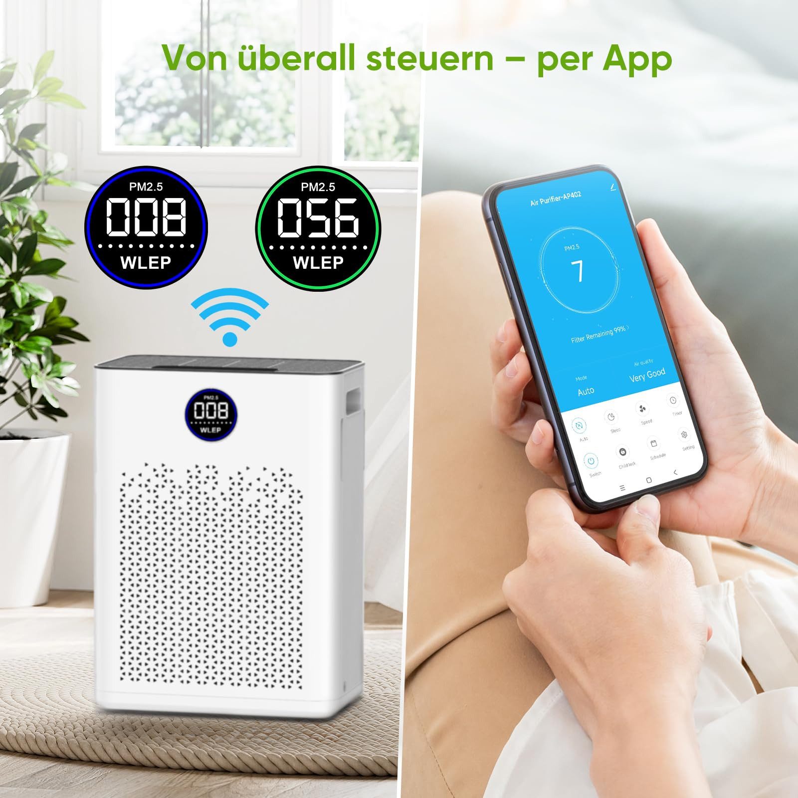 Luftreiniger mit App Steuerung HEPA H14 Aktivkohlefilter Smart Home mit Alexa