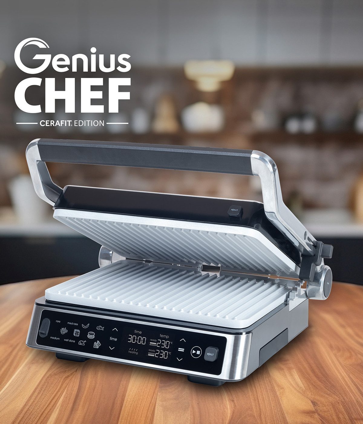 Kontaktgrill Genius Chef Kontakgrill, Elektrogrill Edelstahl für Sandwiches Steak