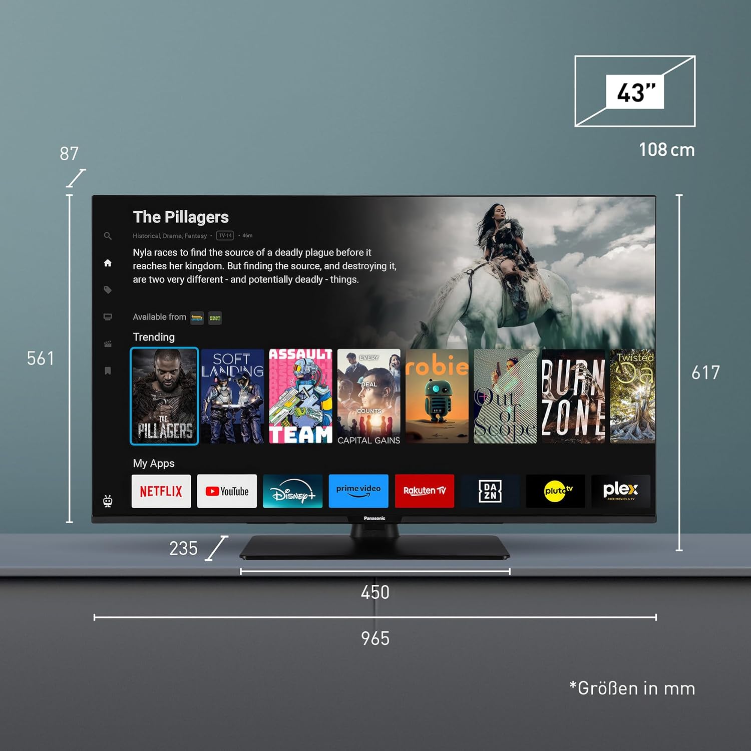 Panasonic TB-43W61AEZ, W61 Serie, 43 Zoll, 4K Ultra HD LED Smart TV, 2025, TiVo, Dolby Vision & Atmos, Game Mode Plus, Alexa & Google Sprachsteuerung, Schwarz