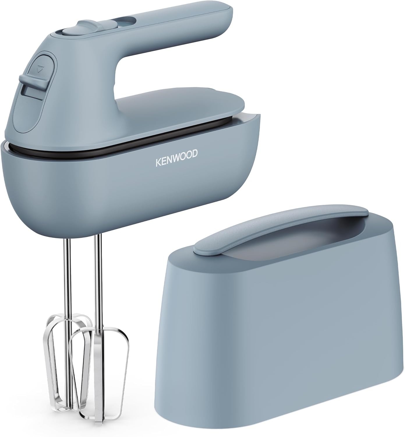 Kenwood QuickMix Go HMP40.000GY, Sbattitore Elettrico Portatile con Custodia Integrata, Fruste e Ganci per impastare in Acciaio Inox, 5 Velocità, Realizzato con Plastica Riciclata, 350W, Storm Blue