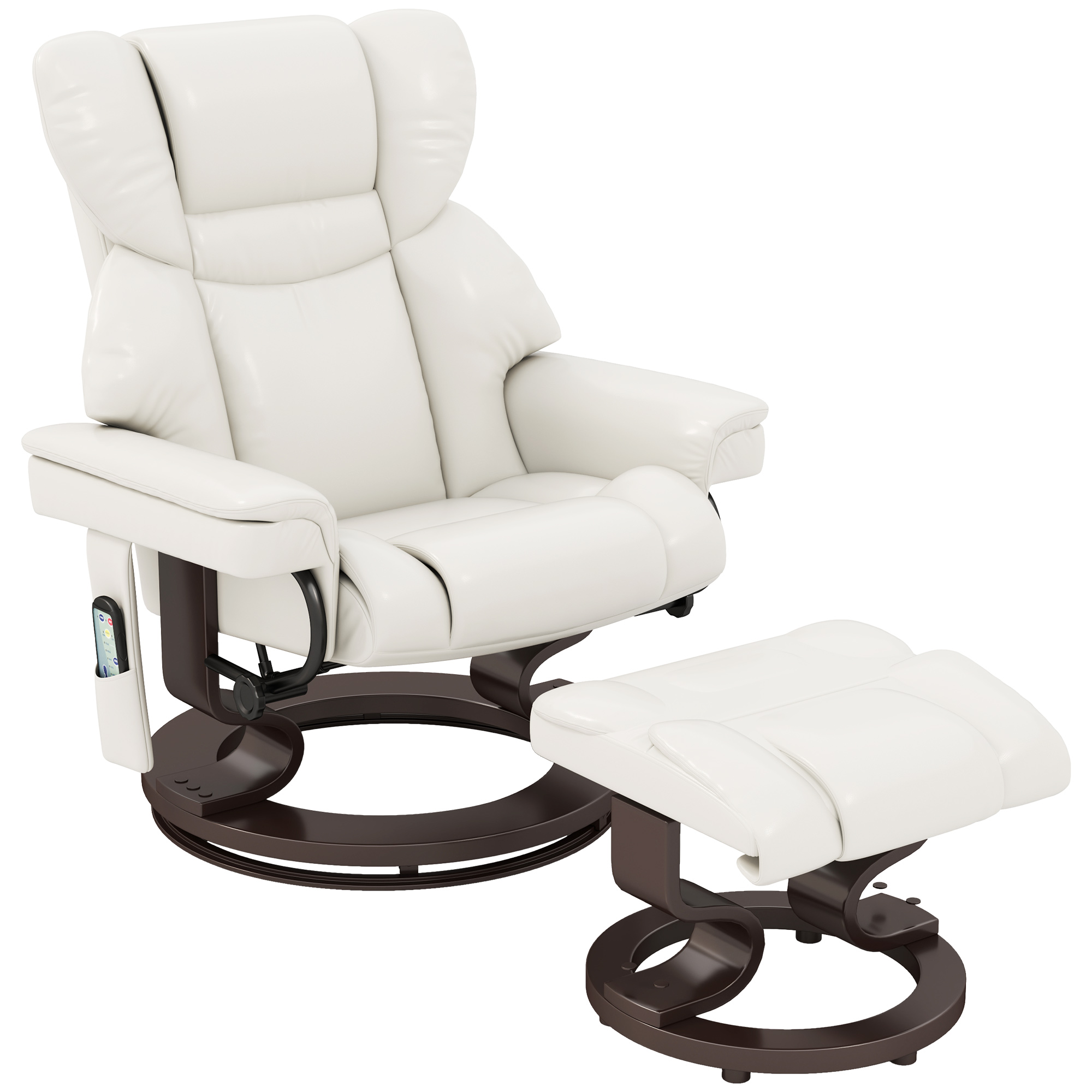 HOMCOM Relaxsessel mit Massagefunktion und Fußhocker, Liegesessel, Kunstleder, 79 x 82 x 101 cm, Cremeweiß