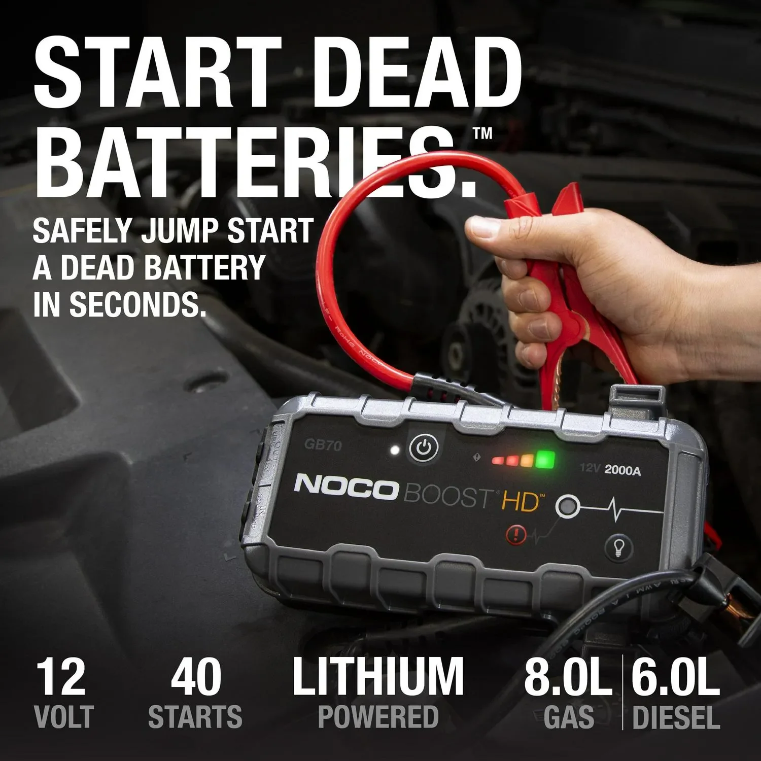 NOCO Boost HD GB70 2000A 12V UltraSafe Amplificador de arranque portátil de litio